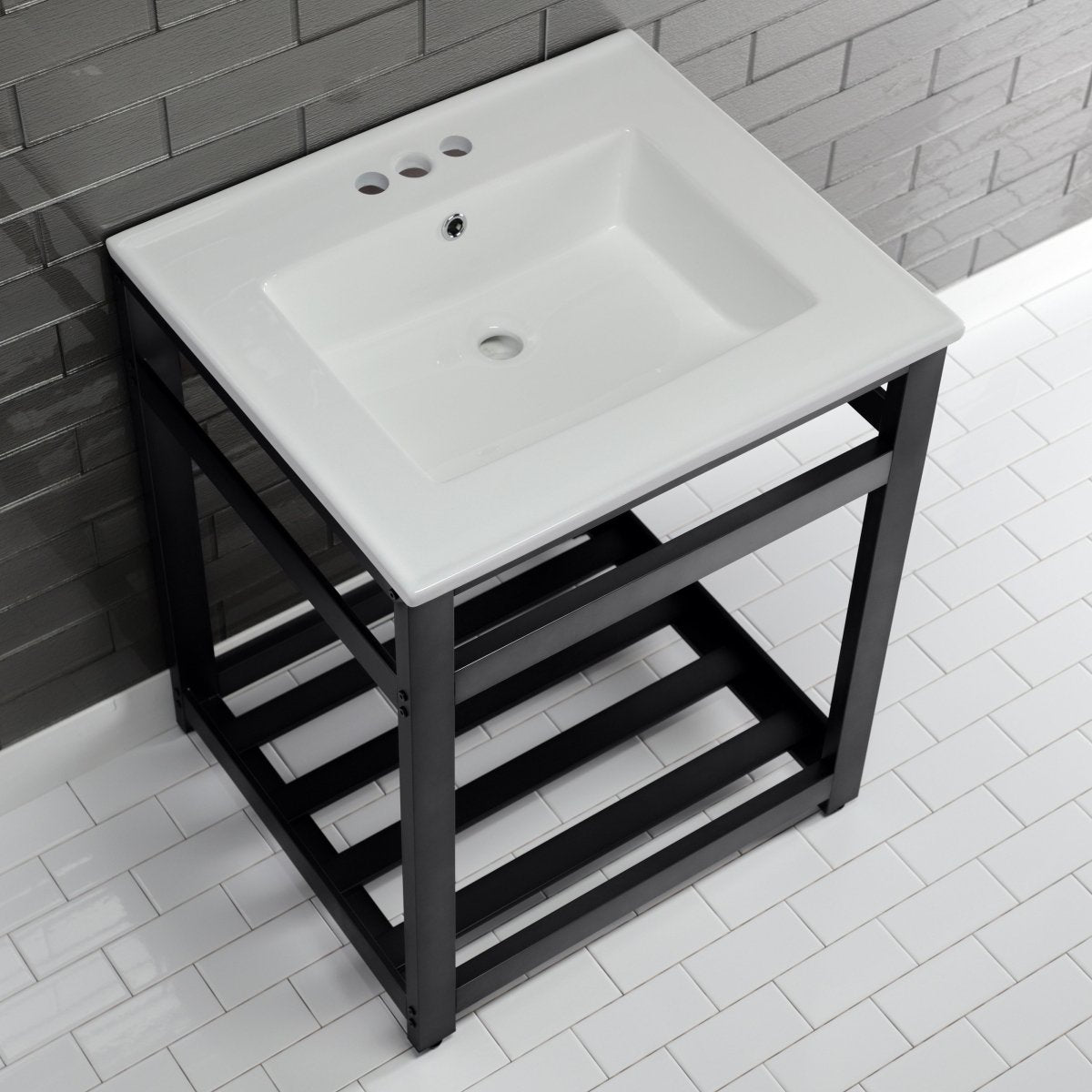 25 x 22 Inch White Ceramic Wall Mount Bathroom Console Sink with 3 Hole Faucet - Perfect for Modern Powder Rooms, Guest Baths & Small Space Vanities