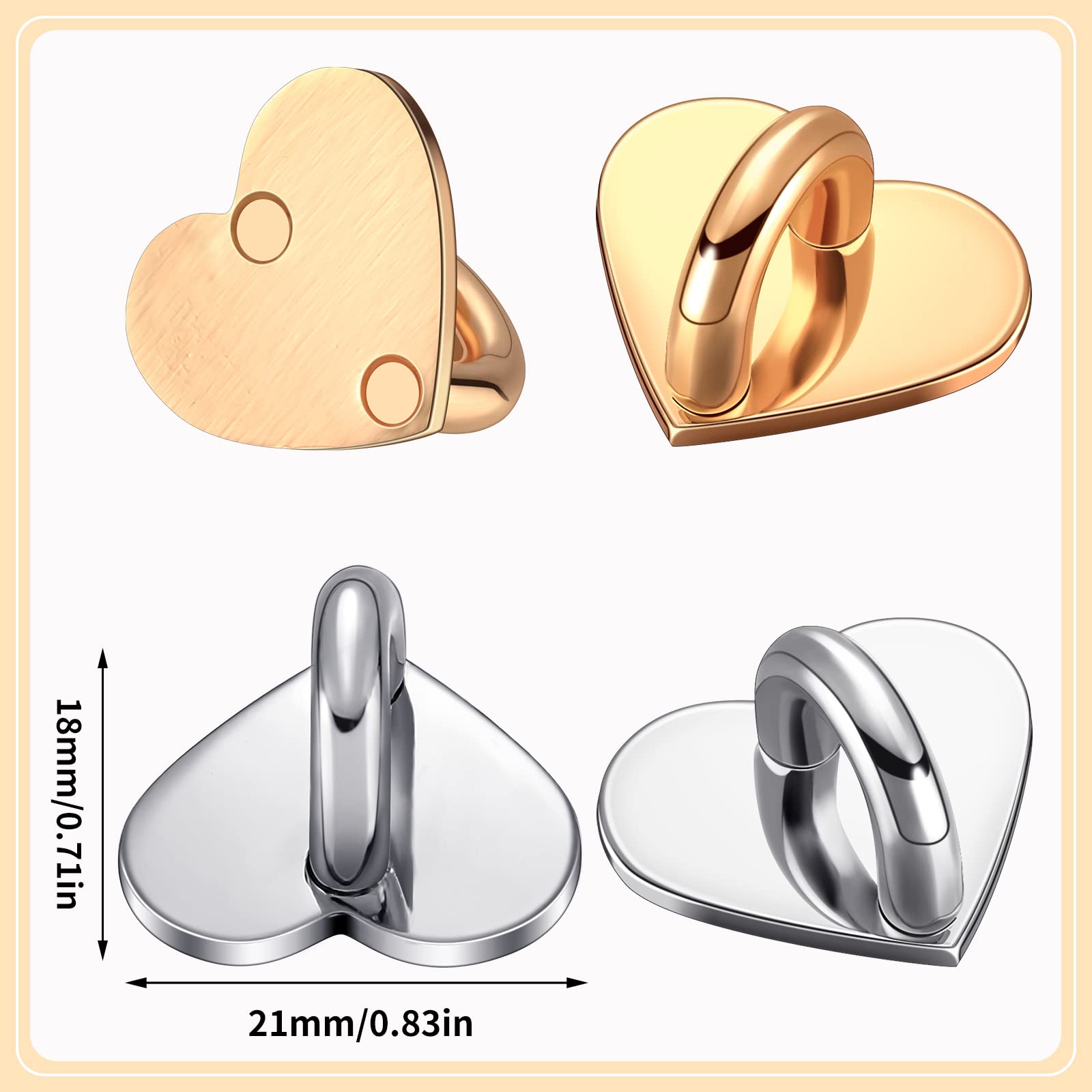 8 Pcs Metal Phone Finger Ring Holder with Adhesive - Heart Grip Stand & Hook for DIY Hanging - Perfect for iPhone, Samsung & Smartphone Accessories (Ideal for Commuting, Gaming & One-Hand Use)