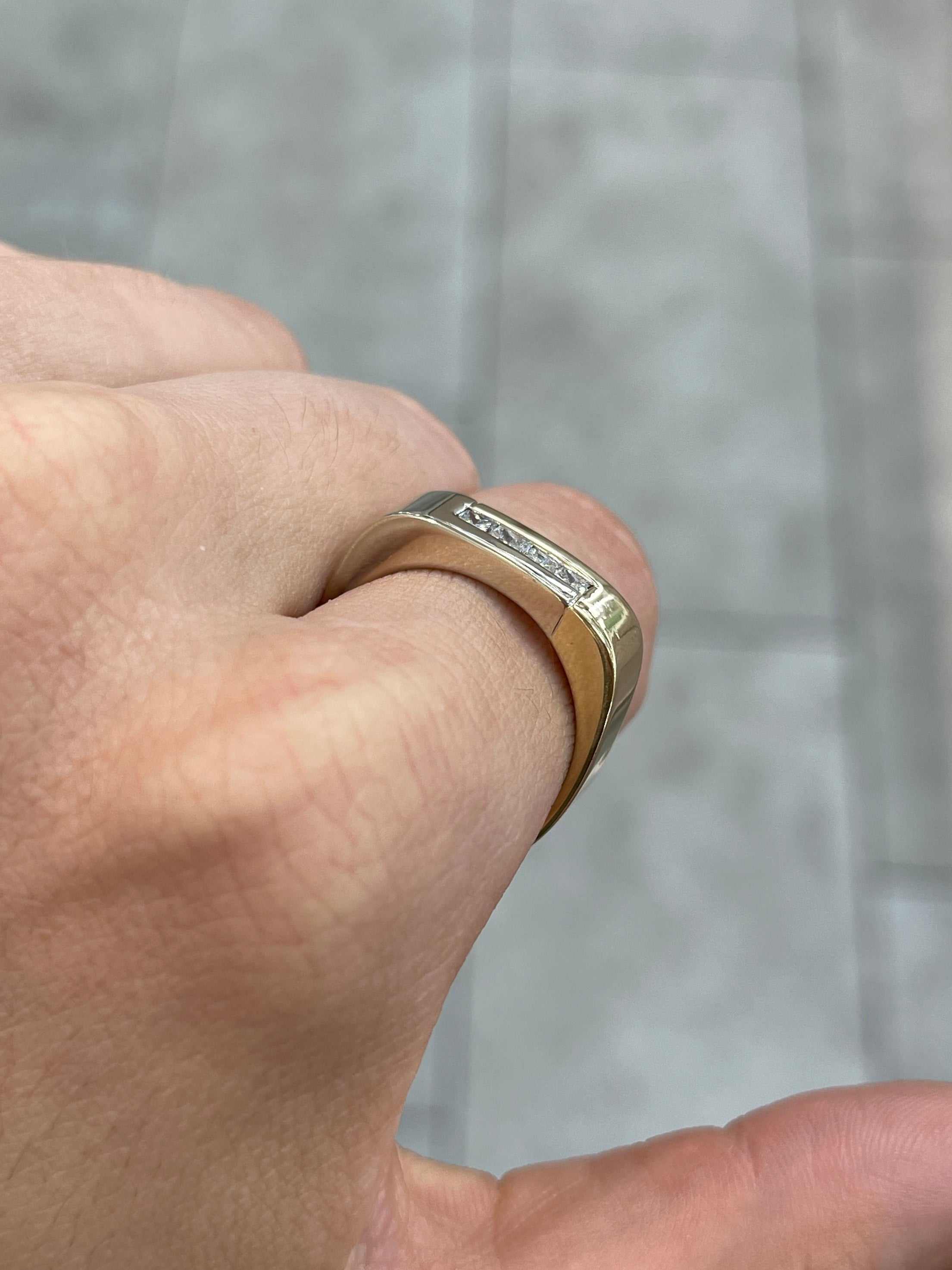 0.45pts Princess Cut Diamond Pinky Ring for Men - Two Tone 14K Gold - Perfect for Weddings, Gifts & Special Occasions