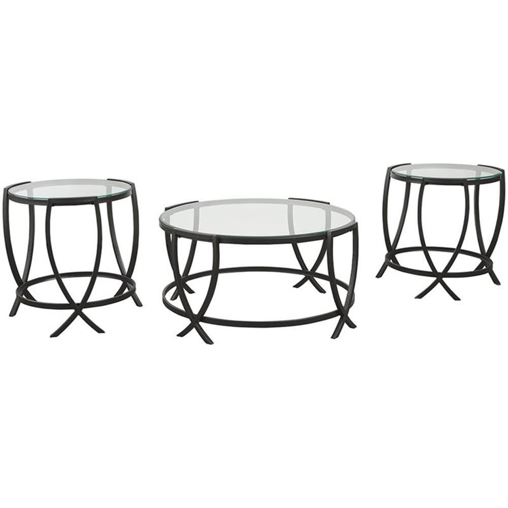 BOWERY HILL 3-Piece Black Glass Top Coffee Table Set - Modern Living Room Furniture for Small Spaces, Apartments & Home Decor