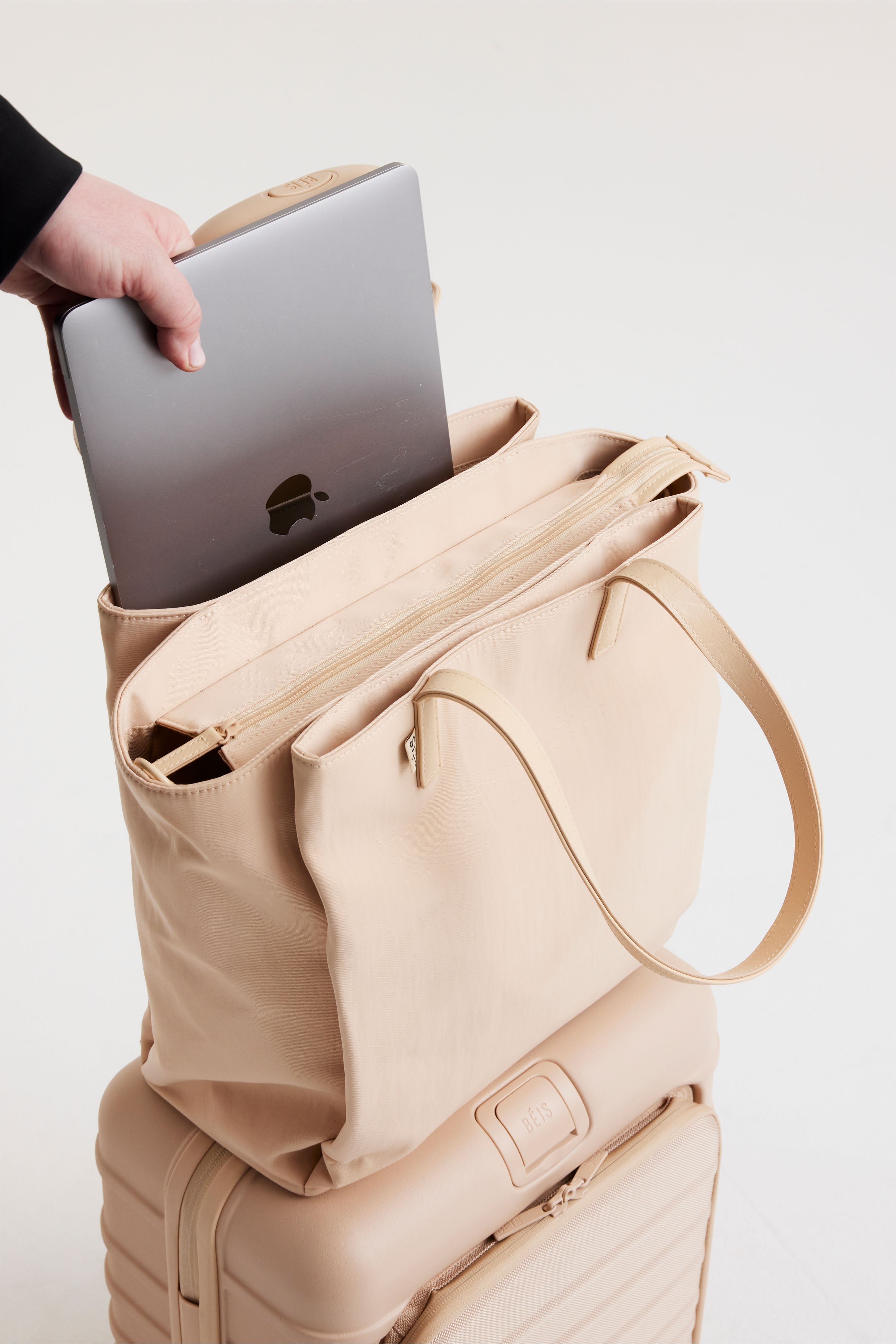 Stylish Beige Commuter Tote Bag for Women - Large Work Tote with Laptop Pocket - Perfect for Office, Travel & Everyday Use