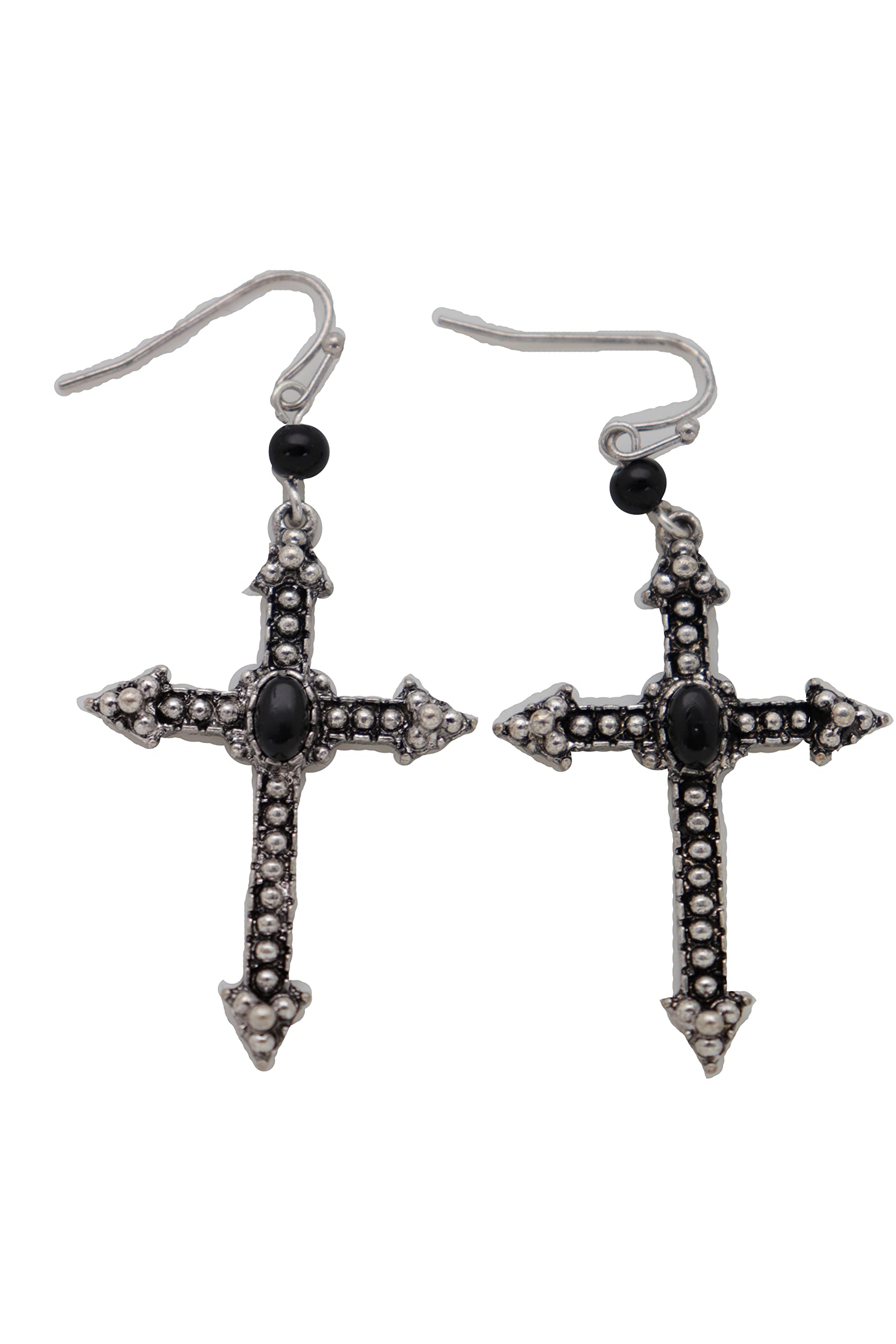 Antique Silver Christian Cross Hook Earrings for Women - Gothic Punk Fashion Jewelry - Perfect for Parties, Concerts, and Everyday Wear