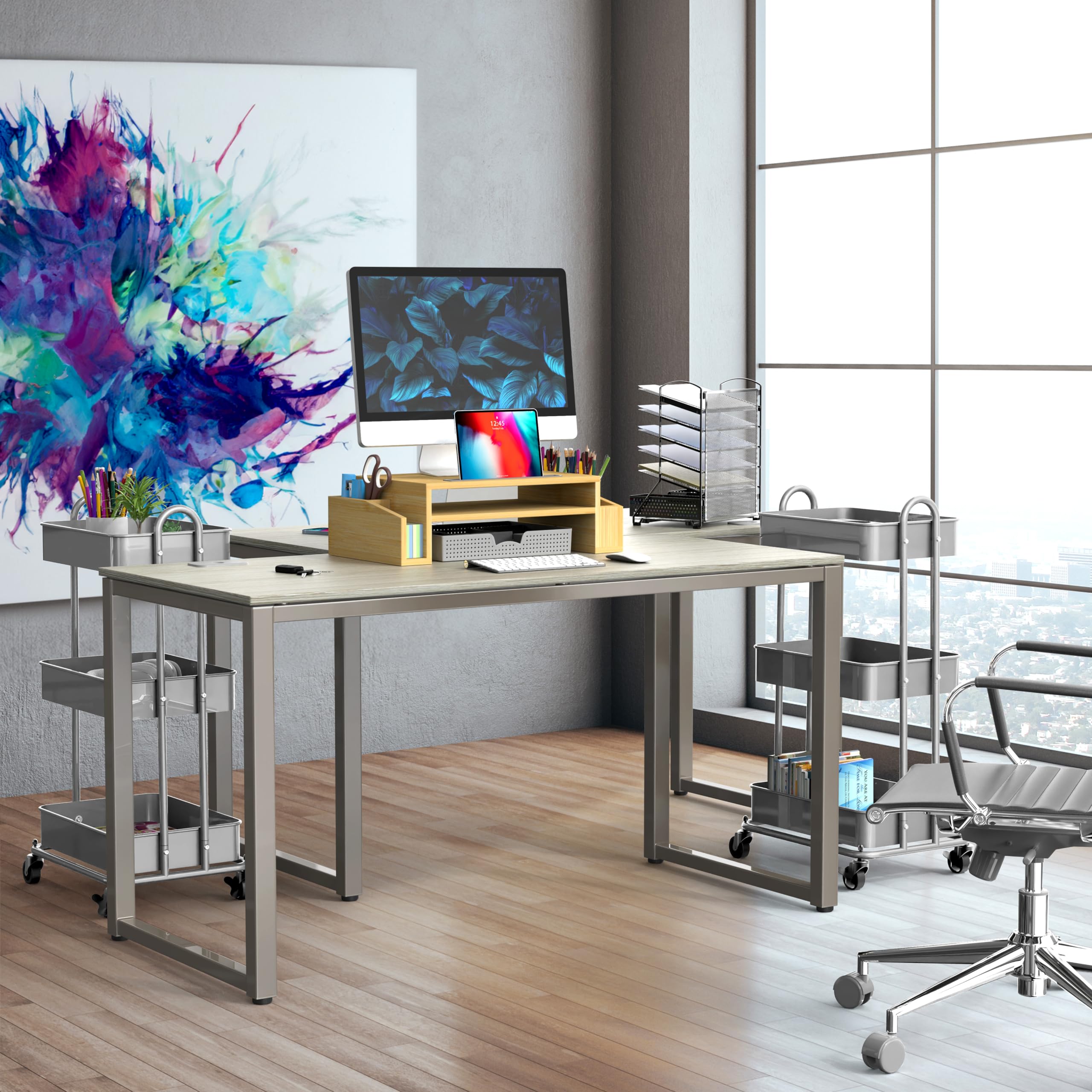 SHW 48-Inch Maple Computer Desk for Home Office - Ergonomic Writing Workstation with Spacious Surface for Laptops, Monitors & Office Supplies | Perfect for Remote Work, Gaming & Study Spaces