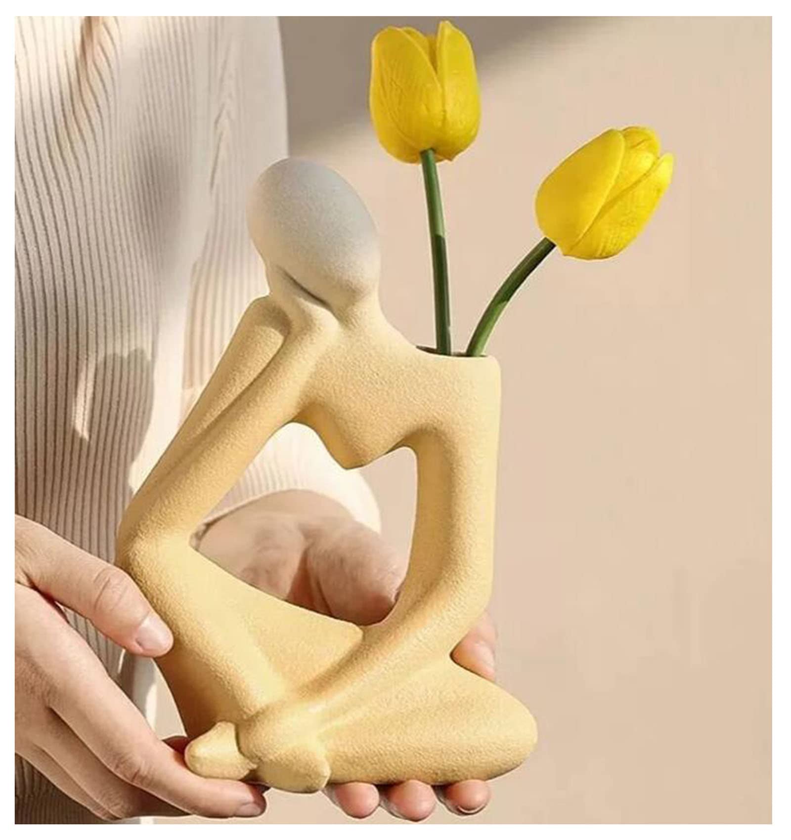 Delingha Ceramic Thinking Vase - Elegant Decorative Flower Vase for Home & Office Decor | Perfect for Fresh Flowers, Plants, and Centerpieces | Modern Floral Planter Pot for Living Room, Dining Table, and Wedding Decorations