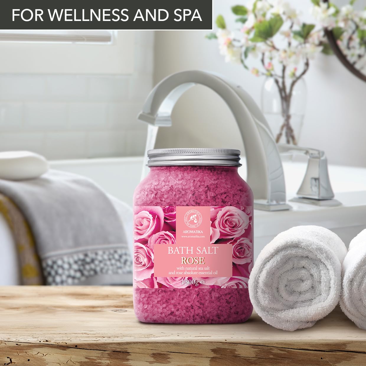 Natural Rose Bath Salts Set (2x46oz) with Rosewood Oil & Rose Extract | Relaxing Aromatherapy Spa Treatment for Body Care, Beauty & Wellness | Perfect for Stress Relief, Bubble Baths & Home Spa Days