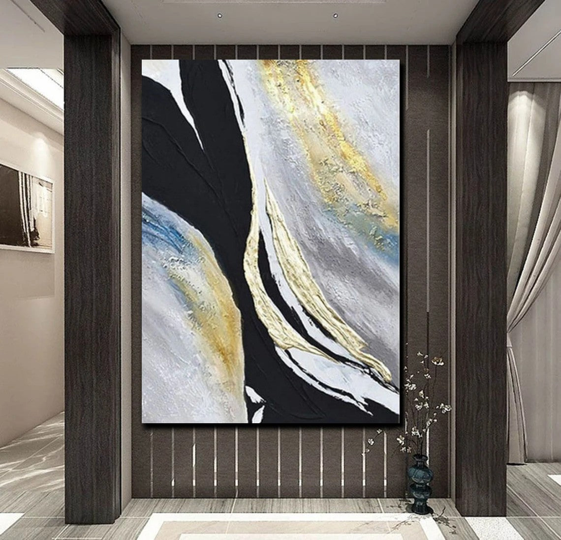Abstract Black Acrylic Wall Art - Large Modern Canvas Painting for Bedroom Decor | Contemporary Simple Artwork | Perfect for Living Room, Office & Home Interior Design
