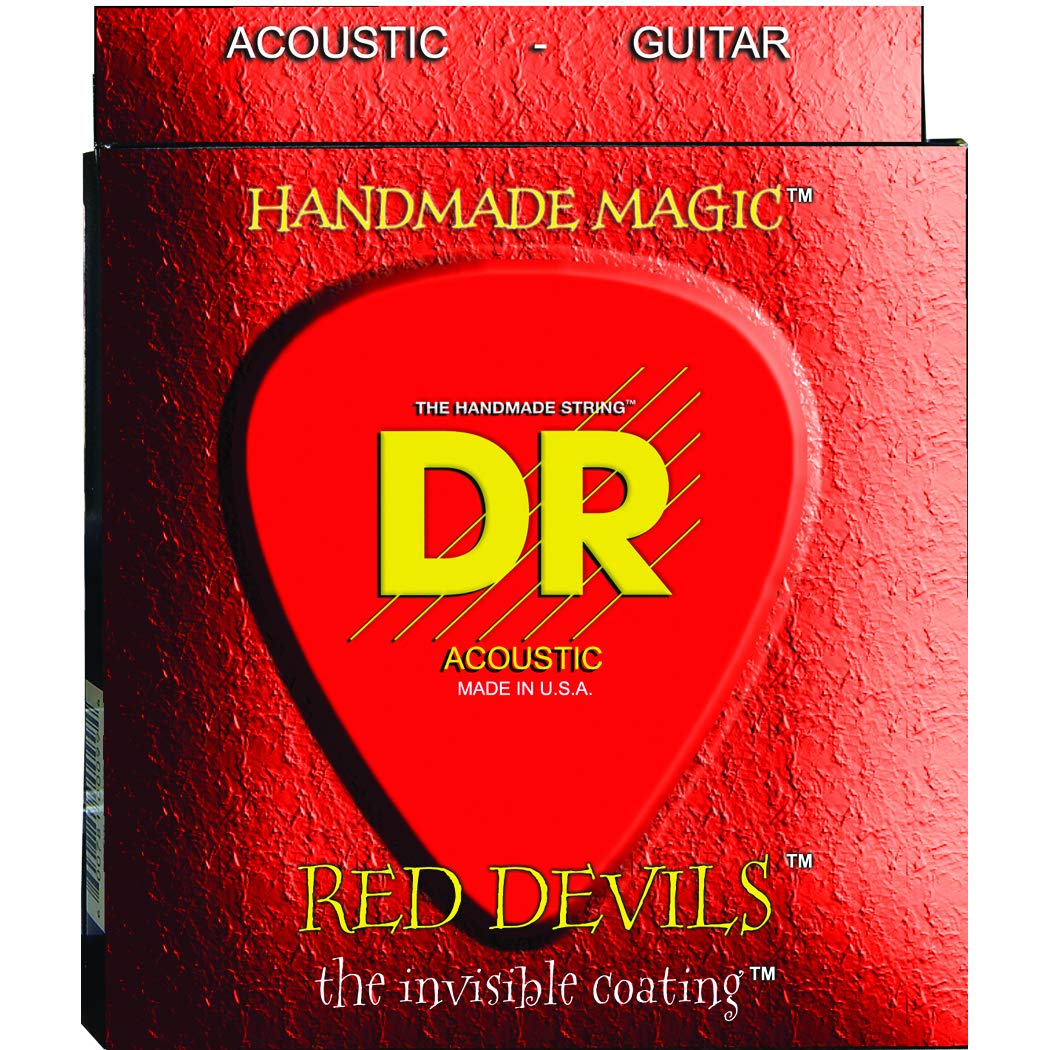 DR Strings Red Devils - Red Coated Acoustic Guitar Strings 12-54 Gauge | Bright Tone & Long-Lasting Performance for Folk, Rock & Blues Musicians