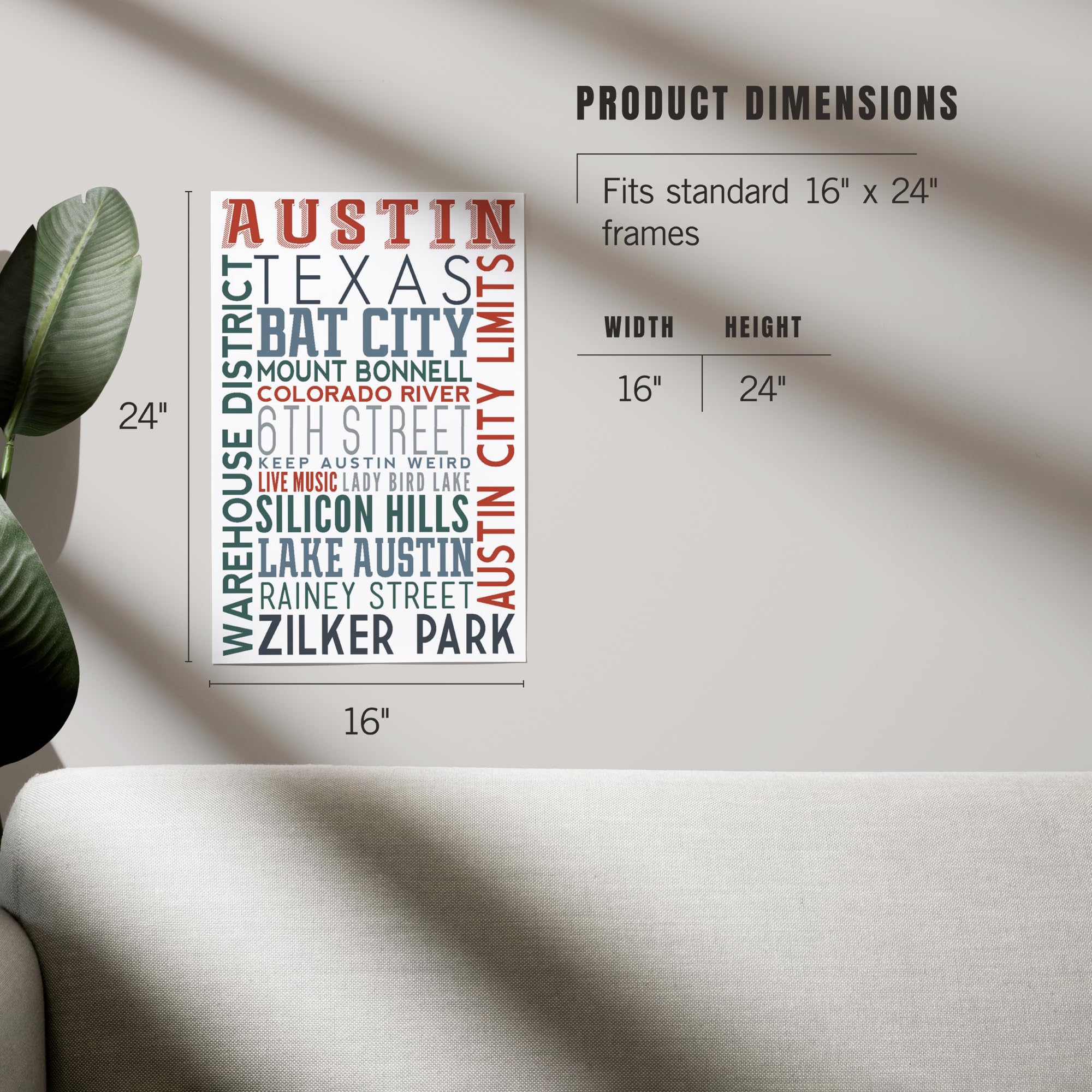 Lantern Press 16x24 Inch Giclee Print - Austin Texas Typography Wall Art | Perfect for Home Decor, Office & Gift Giving