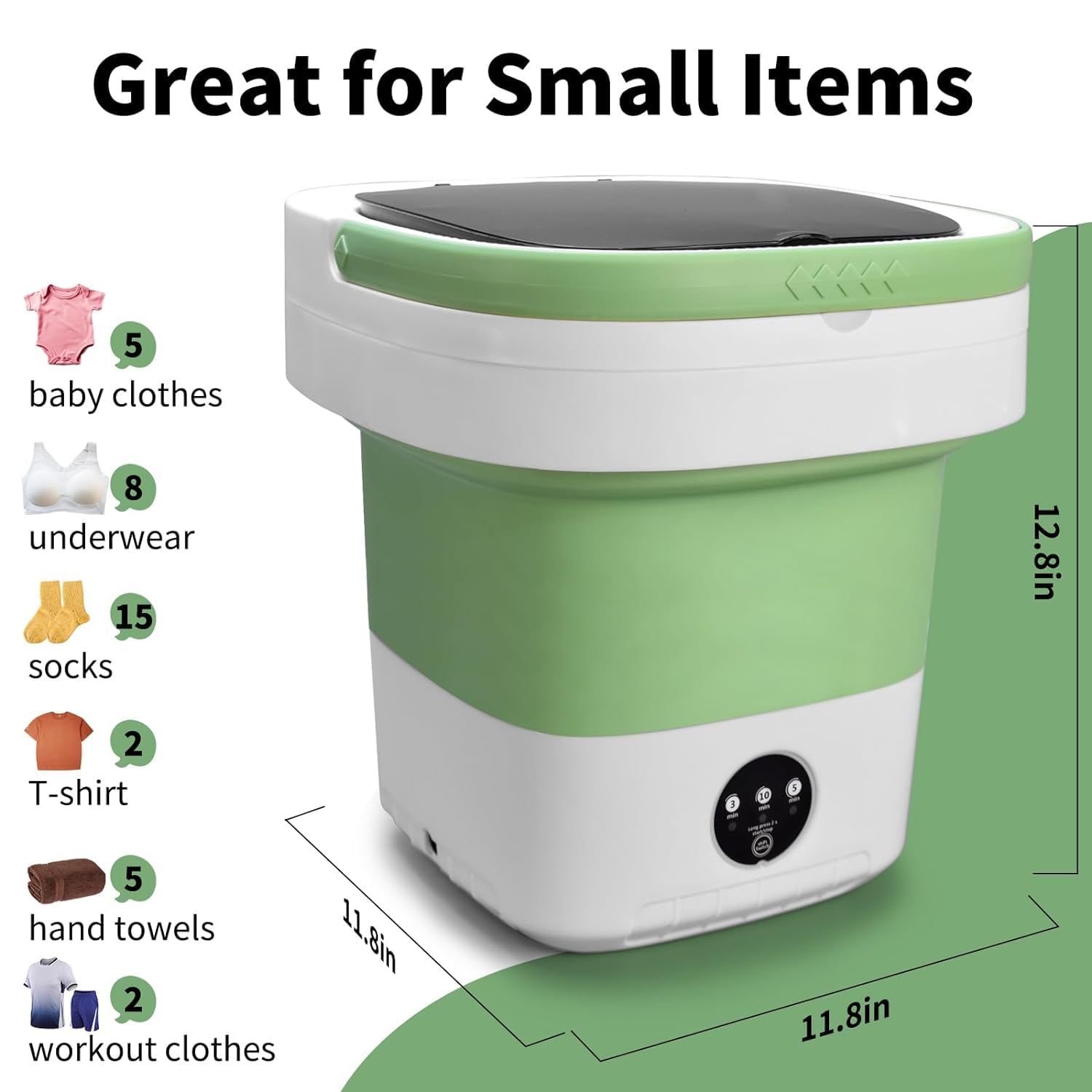 Portable Washing Machine 15L - Compact Mini Washer & Dryer Combo with 3 Wash Modes for Underwear, Baby Clothes, Socks & Delicates - Foldable Travel Washer for Apartments, Homes, Hotels, Camping & RVs - Perfect for Small Spaces & On-the-Go Laundry Needs