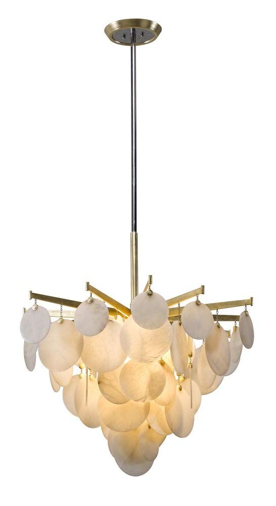 Serenity LED Chandelier - 34 Inch Gold Leaf Finish with Natural Stone Crystals - Elegant Dining Room & Bedroom Lighting Fixture for Home Decor