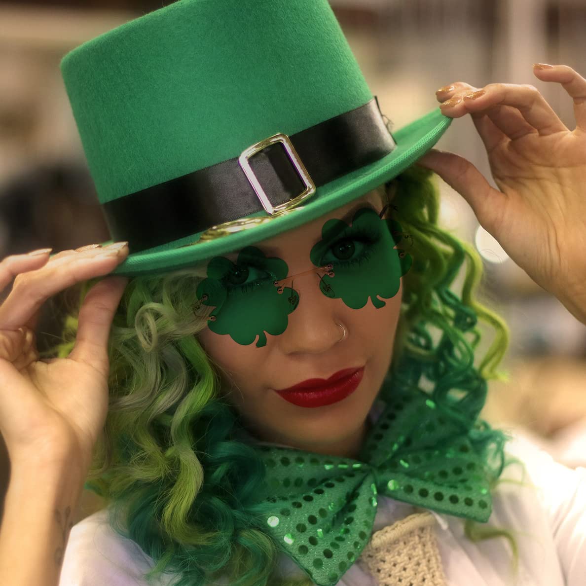 2 Pairs St. Patrick's Day Shamrock Sunglasses - Irish Green Four Leaf Clover Glasses for Leprechaun Costume & Party Accessories - Fun Festival, Parade, and Themed Event Eyewear