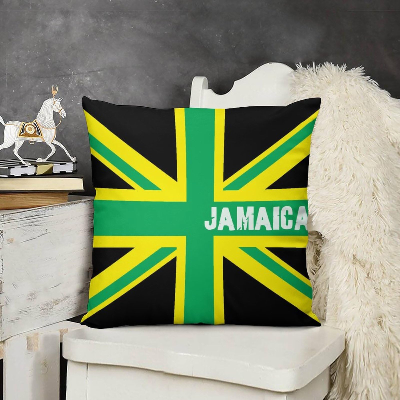 Jamaican Flag Plush Pillow Covers - Soft & Smooth 26x26 Inch Cushion Cases for Sofa, Bed (Set of 4) - Perfect for Home Decor, Caribbean Themed Parties & Jamaican Pride Displays