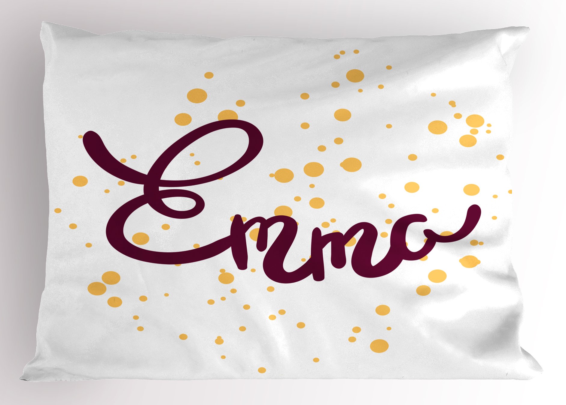 Ambesonne Emma Decorative Pillow Sham - Handwritten Letters & Swirls Print on Plain Background, Standard Size 30