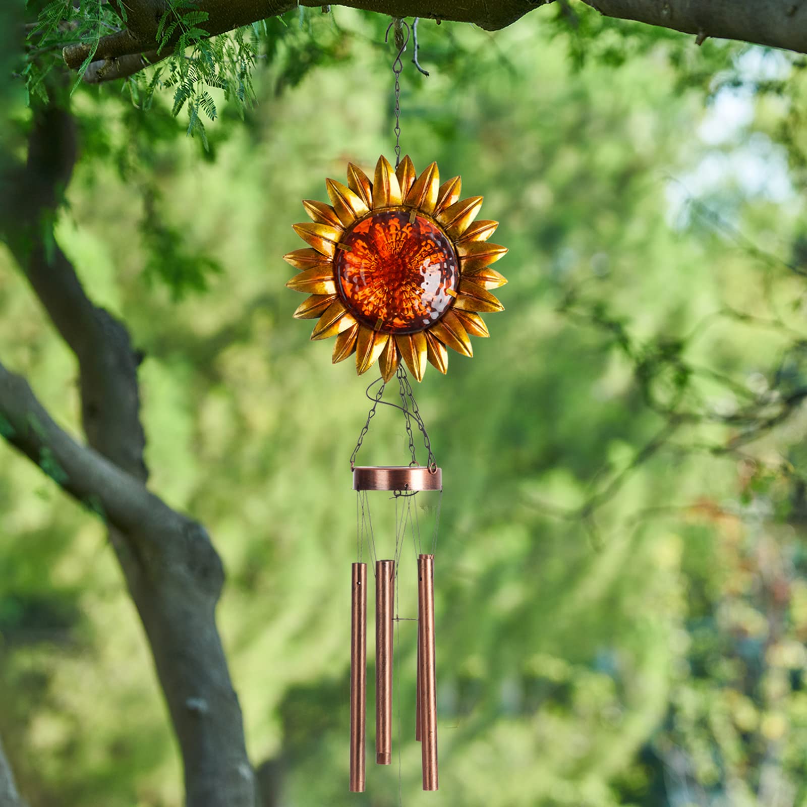 Solar Powered LED Sunflower Wind Chimes - Waterproof Outdoor Hanging Decor with Warm Lights for Garden, Patio, Lawn - Unique Gift for Wife, Mom, Grandma & Neighbors - Perfect for Evening Relaxation & Backyard Ambiance