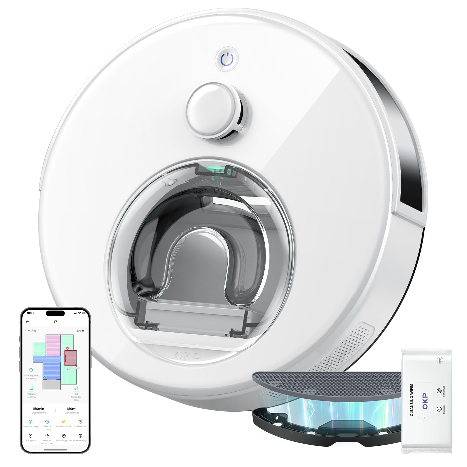 OKP L7 Robot Vacuum and Mop Combo - 6000Pa Strong Suction, LiDAR Navigation & 3D Mapping for Hard Floors & Pet Hair - Smart No-Go Zones, WiFi/App/Alexa Control - Perfect for Homes with Pets and Hardwood Floors