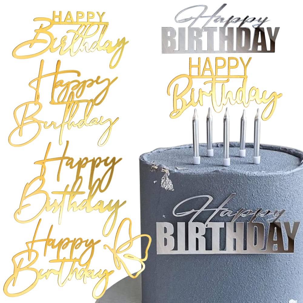 Happy Birthday Cake Topper - Acrylic Cake Decoration for Girls - Cupcake Topper - Birthday Party Decor - Perfect for Cakes, Cupcakes & Desserts