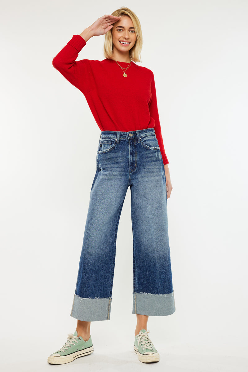 90s Vintage Lynn Cropped Wide Leg Jeans for Women - Retro High Waist Distressed Denim Pants - Perfect for Casual Outfits & Streetwear Fashion