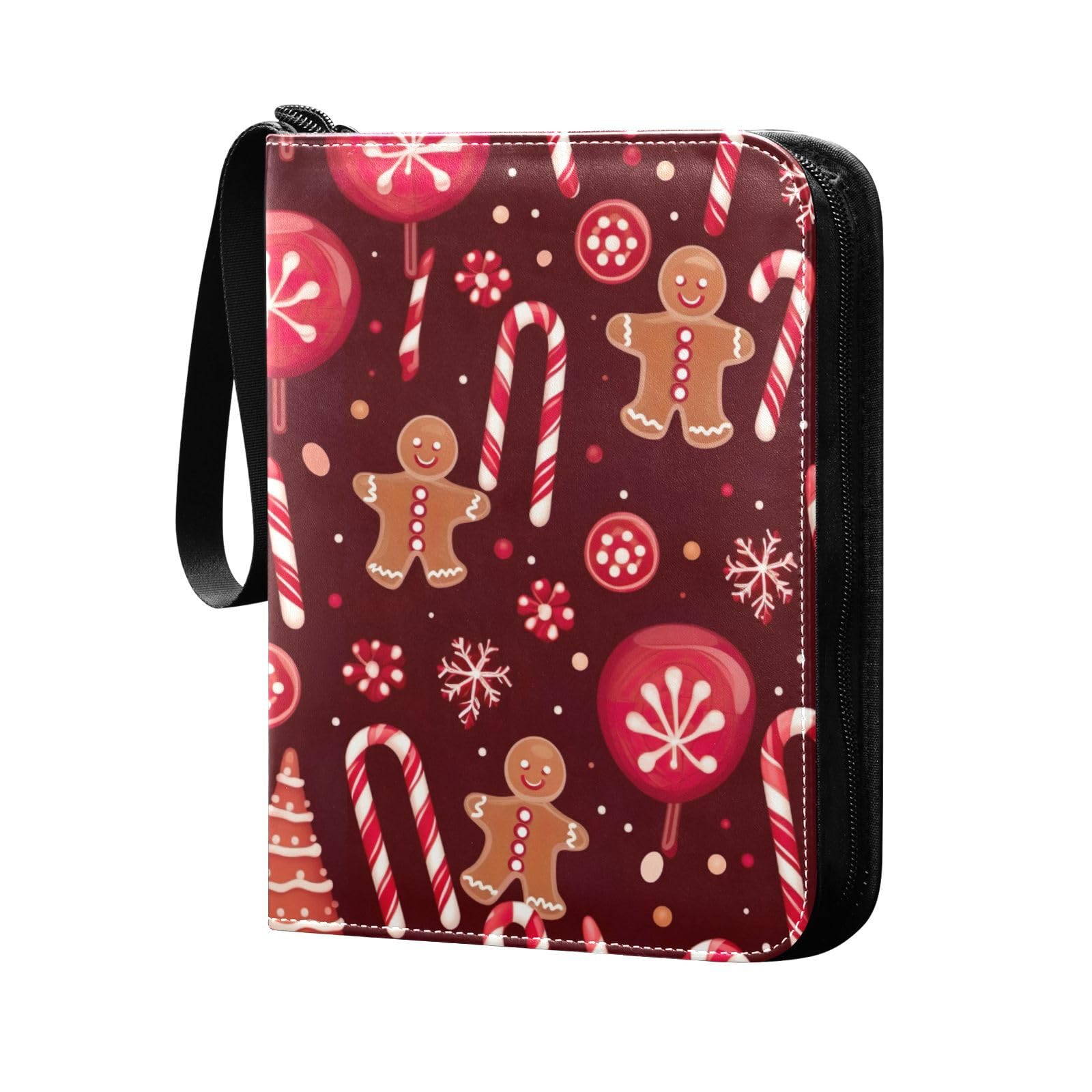 Christmas Gingerbread Man Red 4-Pocket Trading Card Binder - Holds 400 Cards with 50 Sleeves, 3-Ring Zip Closure | Perfect for Sports Cards, Game Collectibles & Photo Storage | Great for Collectors, Tournaments & Gift-Giving