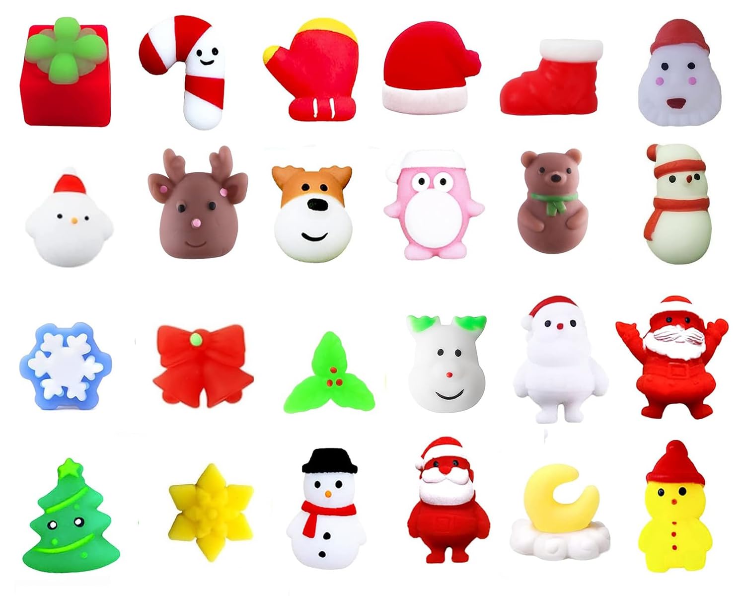 24Pcs Christmas Mochi Squishy Toys for Kids - Cute Stress Relief Party Favors, Stocking Stuffers Gifts for Girls Boys Toddlers - Perfect for Holiday Decor, Classroom Rewards & Sensory Play