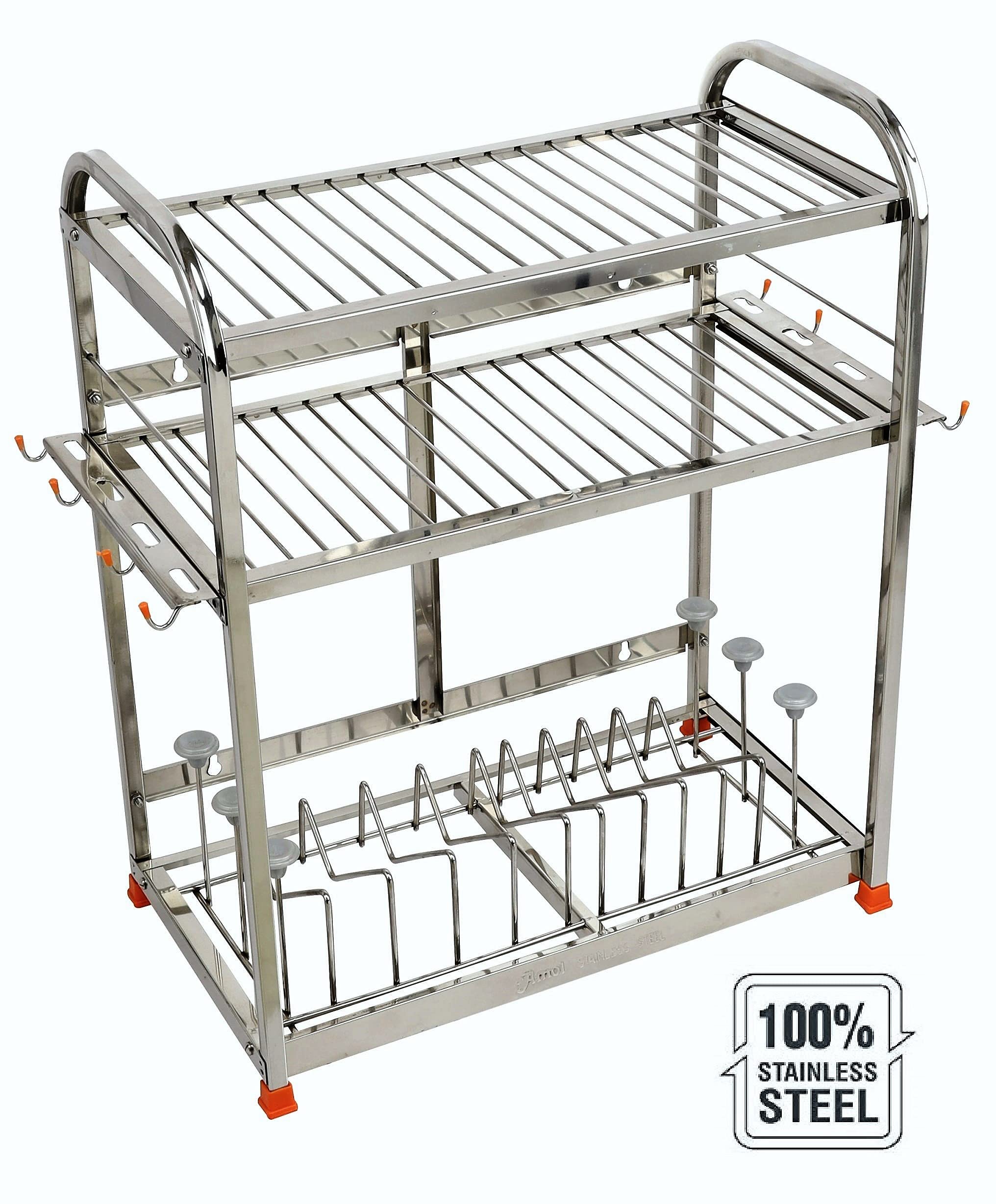 Premium Stainless Steel Dish Rack & Kitchen Organizer | AMOL® Wall Mount Utensil Stand for Drying & Storage | Perfect for Small Kitchens, Apartments & Restaurants