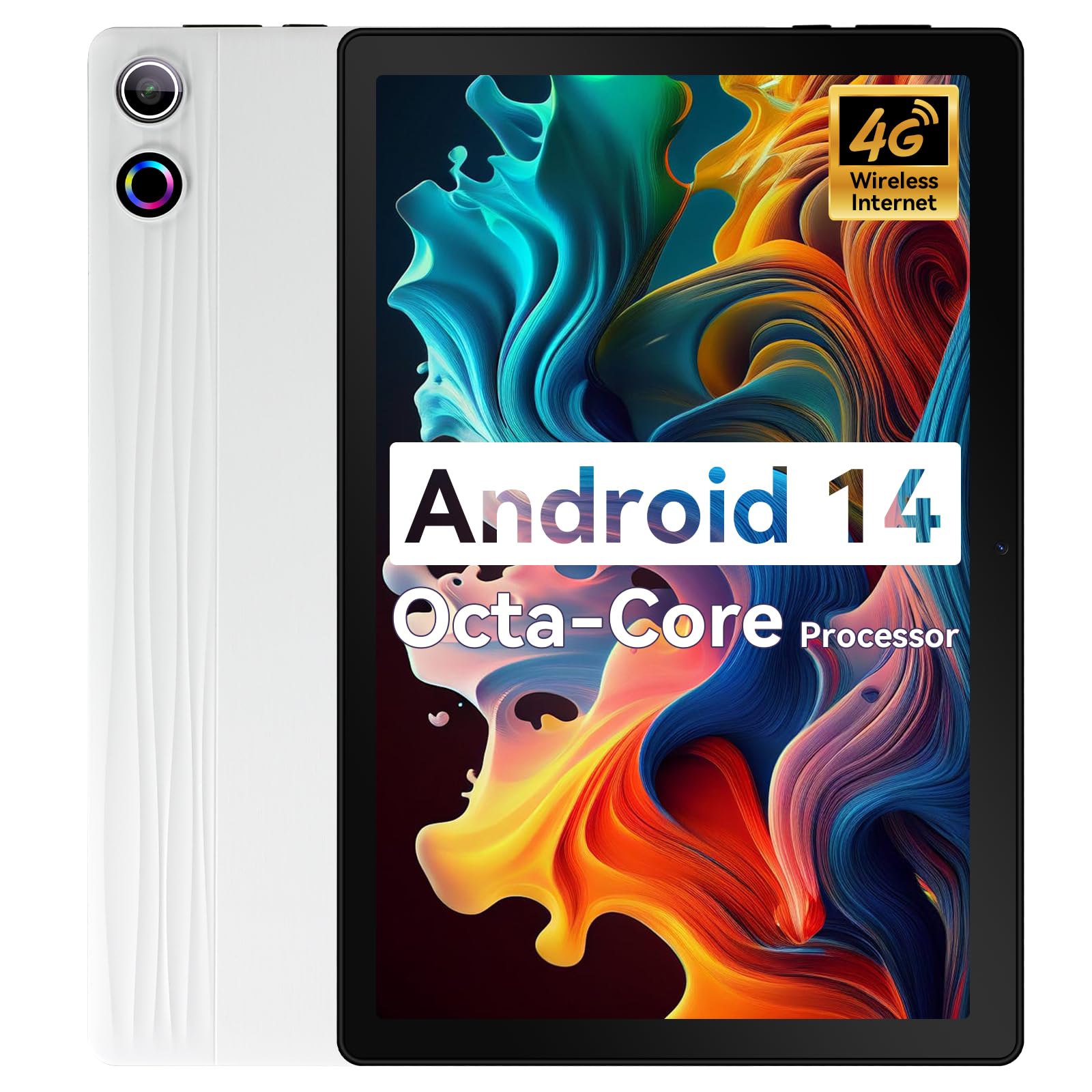 Fullant Android 14 Tablet 10 Inch - Octa-Core Processor, 10GB RAM 64GB ROM (Expandable to 1TB), WiFi 6, Bluetooth 5.3, USB-C Fast Charging, Dual Camera - White | Perfect for Work, Study, Streaming & Gaming