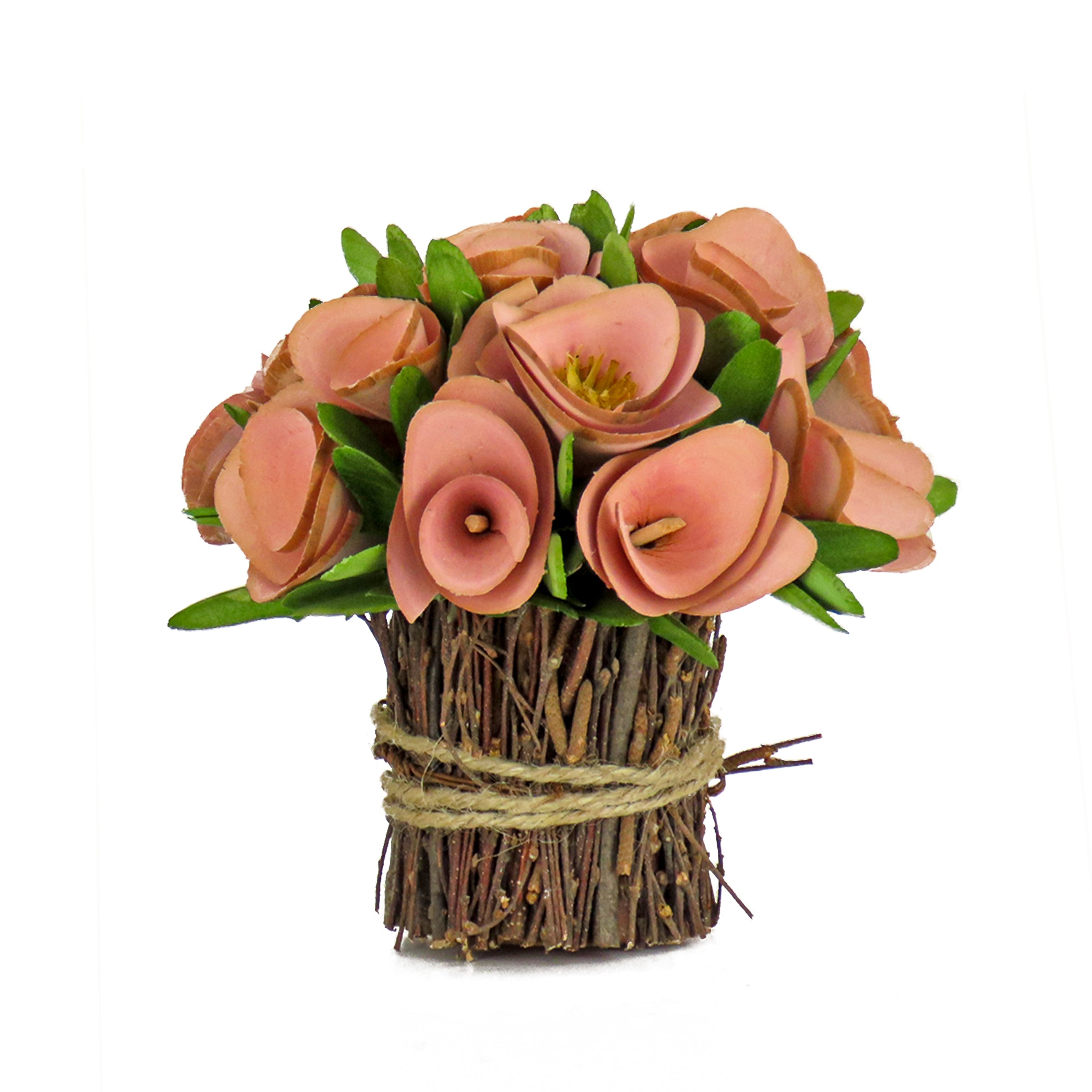 7 Inch Spring Floral Bundle with Pink Floral Blooms and Twig Base - Perfect for Home Decor, Wedding Centerpieces, and Seasonal Table Arrangements