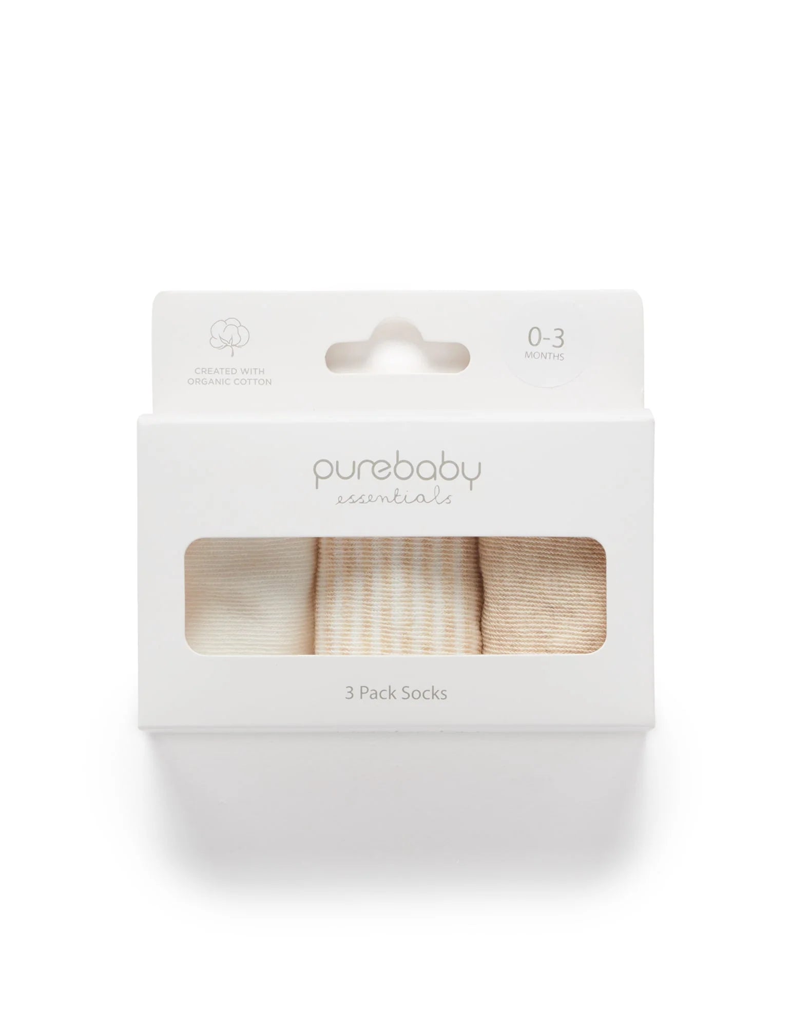 Purebaby Essentials 3-Pack Baby Socks - Soft Cotton Blend for Newborns & Infants (Wheat/Melange/Vanilla) - Perfect for Everyday Wear, Playtime & Gift Giving