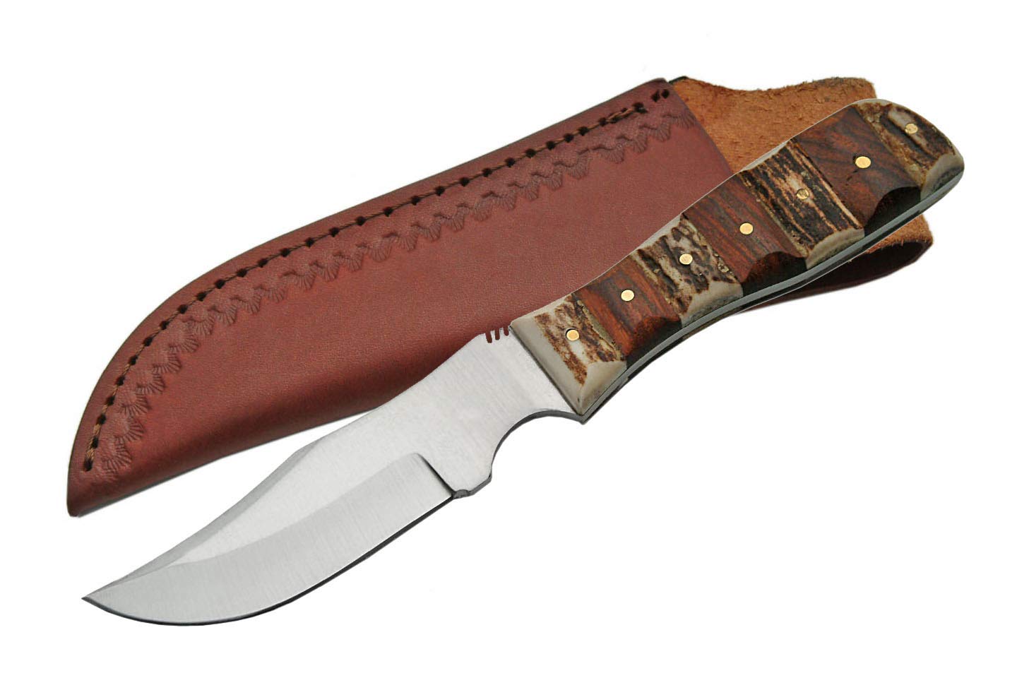SZCO Supplies Clip Point Skinner Knife - High Carbon Steel Hunting Knife with Leather Sheath - Perfect for Outdoor Camping, Hunting, and Survival Gear