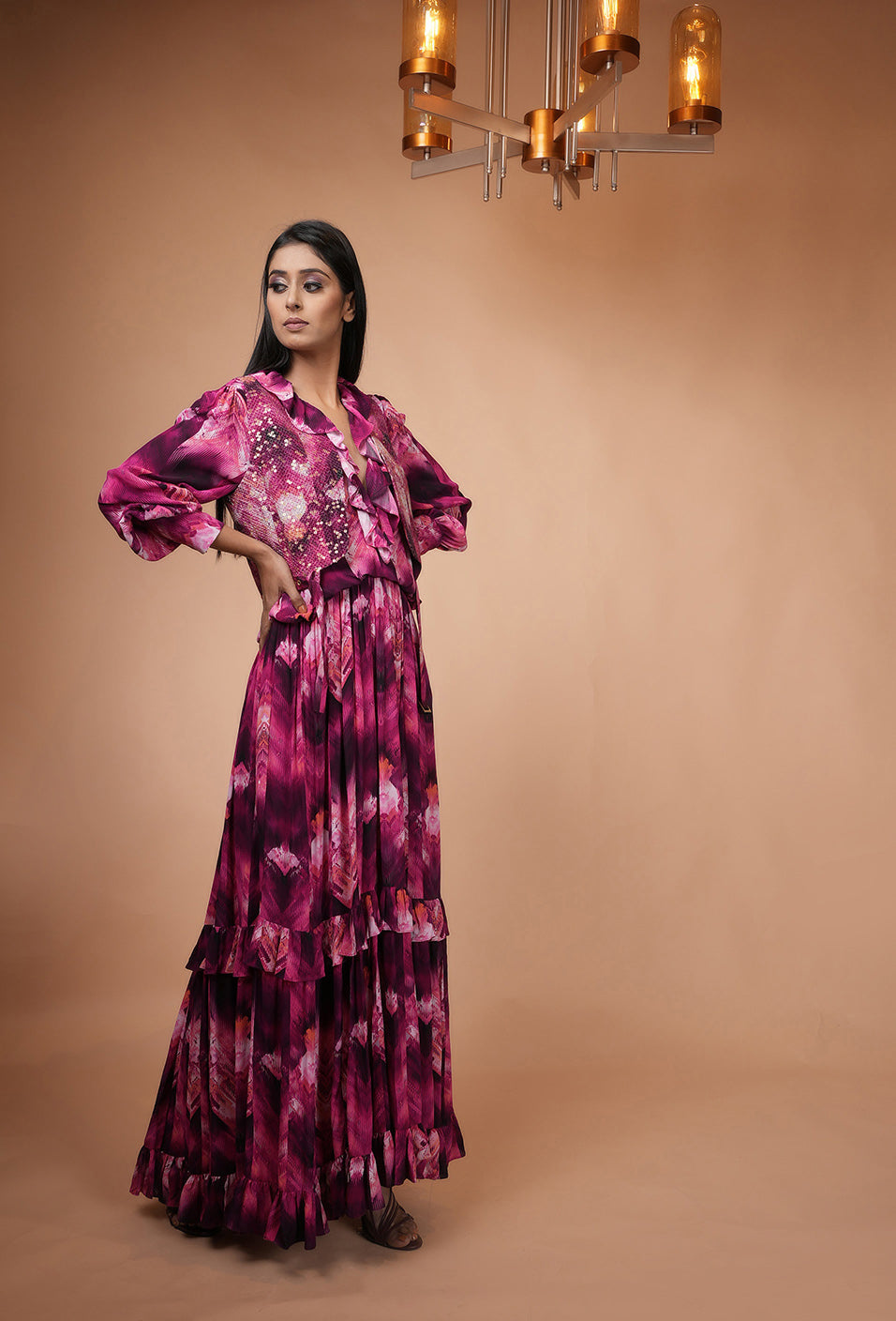 Trippy Magenta Tiered Dress for Women - Boho Chic Flowy Maxi Dress with Ruffles - Perfect for Festivals, Beach Vacations & Summer Outfits