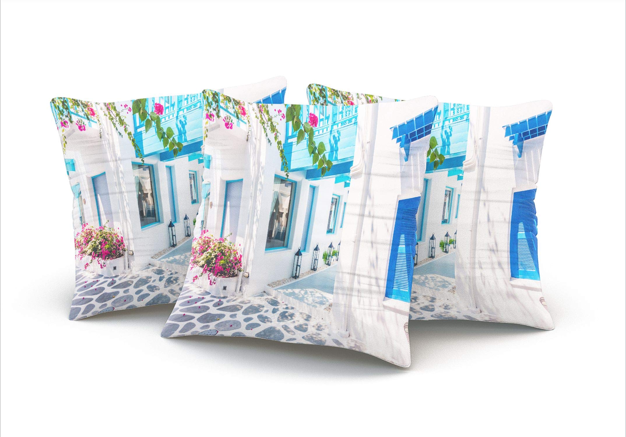 Santorini Greece Throw Pillow Cover 20x20 Inch - Double Sided Printed Decorative Pillowcase with Hidden Zipper - Beautiful Building Exterior Design for Living Room, Bedroom & Sofa Decor