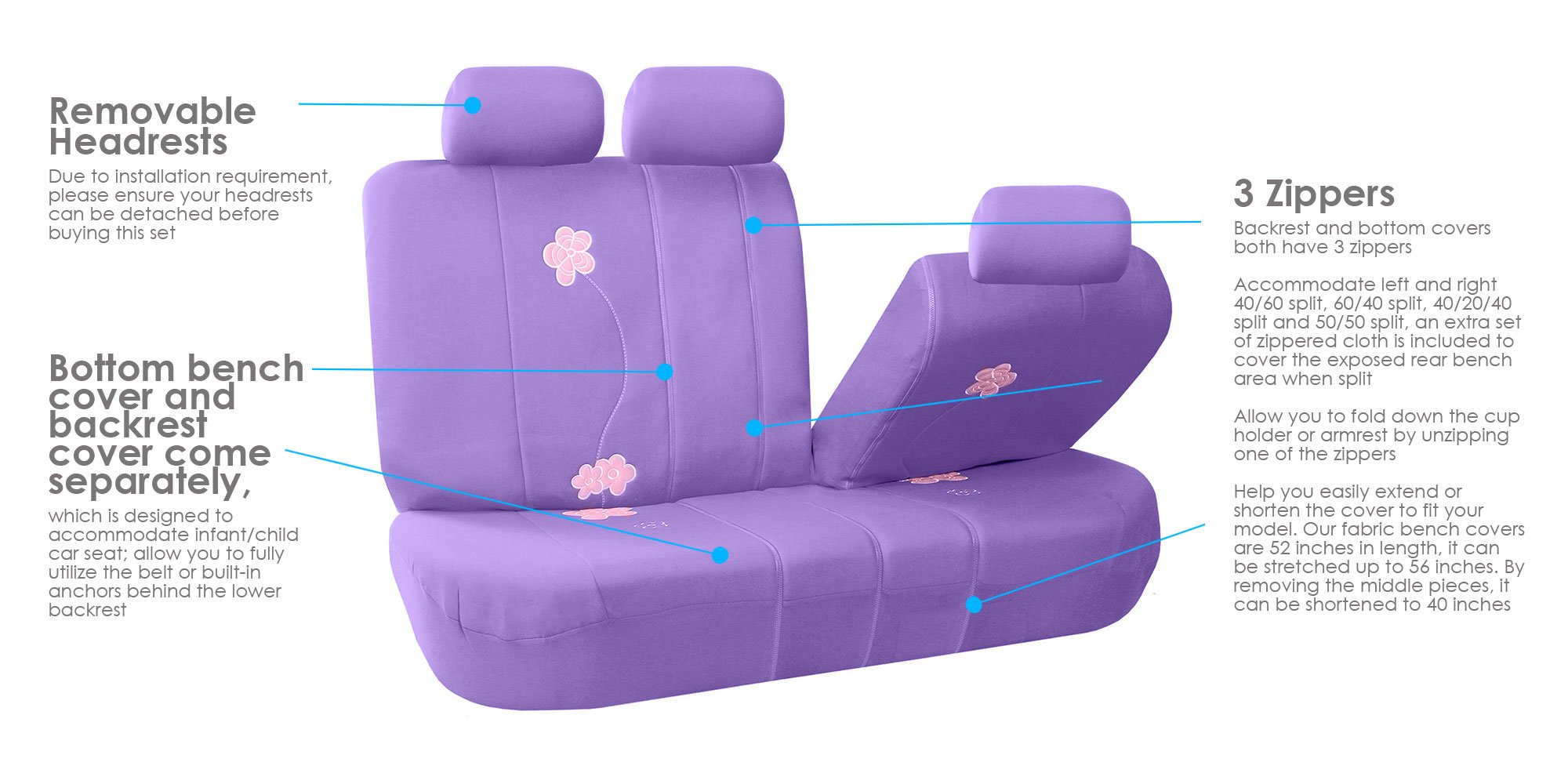 Premium Floral Car Seat Covers Full Set - Purple & Black Universal Fit for Cars, Trucks & SUVs | Airbag Compatible Split Rear Design | Durable Interior Accessories for Daily Commute, Road Trips & Family Protection