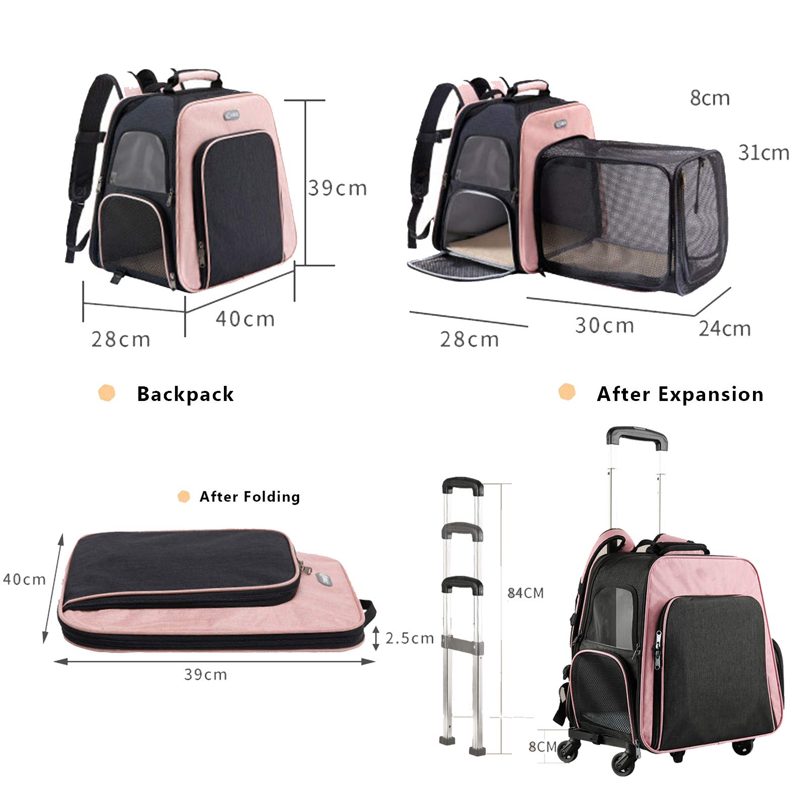 Expandable Wheeled Pet Carrier Backpack - Soft-Sided Rolling Travel Bag for Small Dogs, Cats & Hedgehogs | Hands-Free Design with Mesh Ventilation | Perfect for Hiking, Walking, Outdoor Adventures & Air Travel
