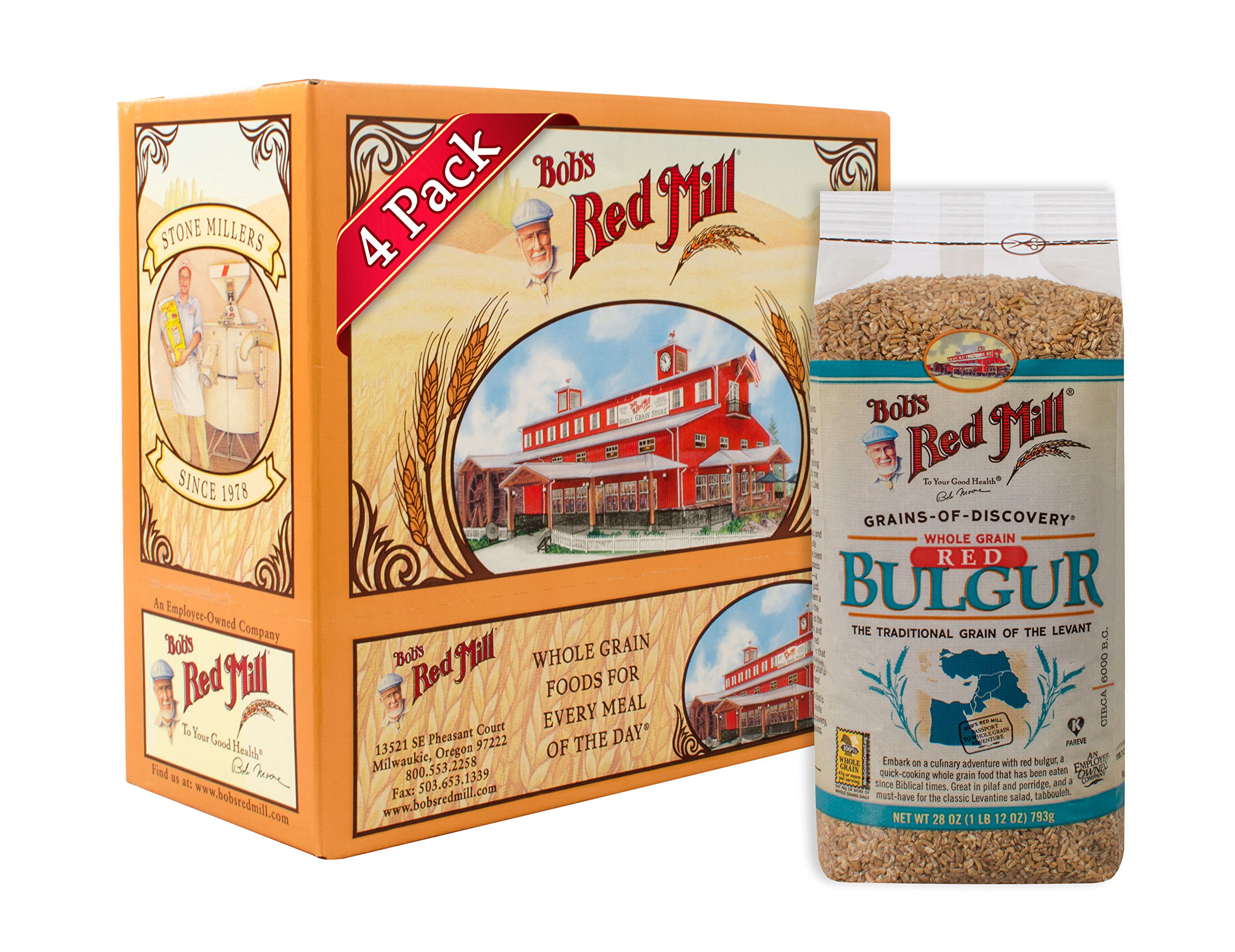 Bob's Red Mill Organic Red Bulgur Wheat - 28 Oz (4 Pack) | Whole Grain, Non-GMO, Kosher Certified | Perfect for Tabouli, Salads & Mediterranean Cooking