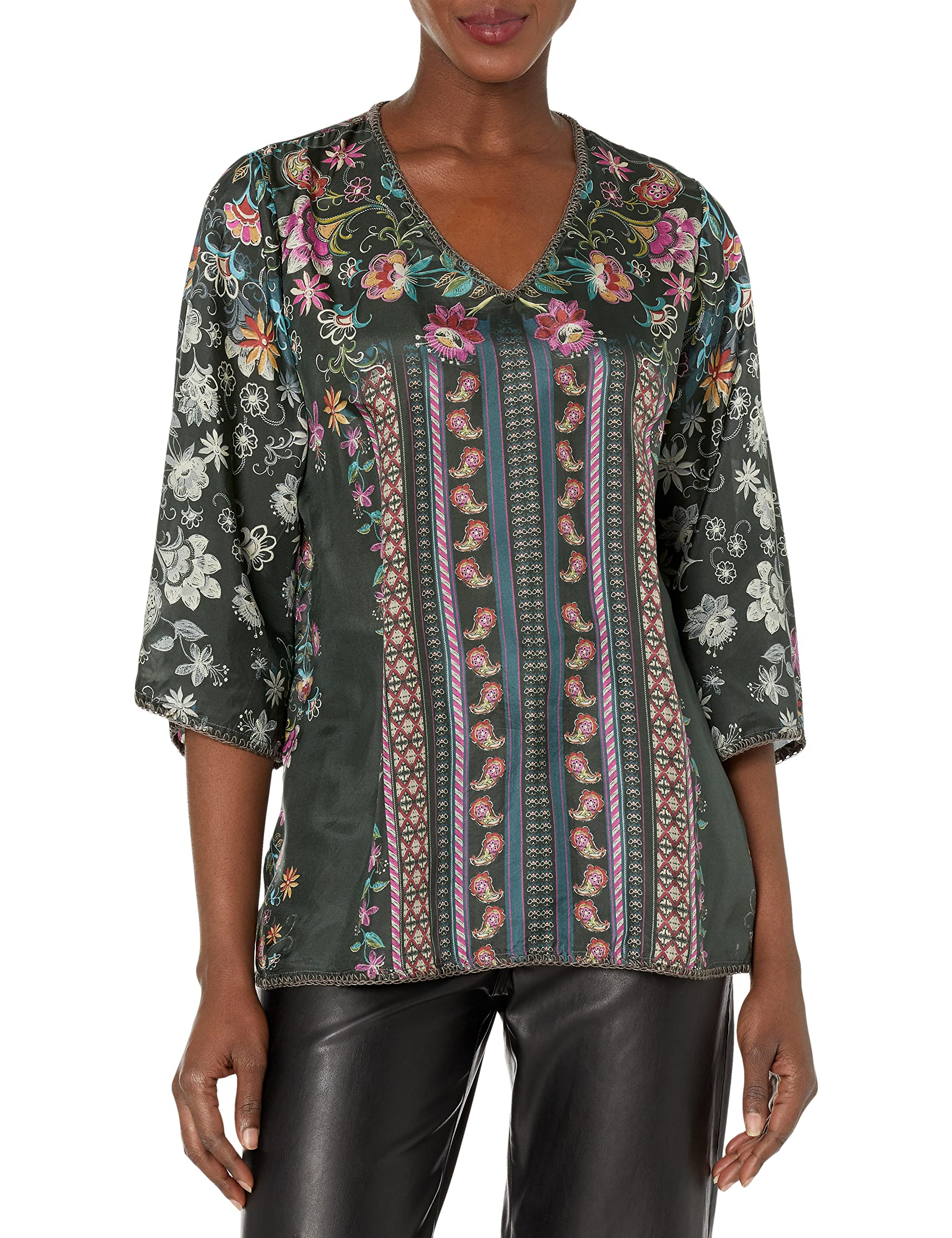 Johnny Was Women's Bohemian Floral Print Long Sleeve Blouse - Elegant Loose Fit Tunic Top for Casual Wear, Date Night & Holiday Outfits
