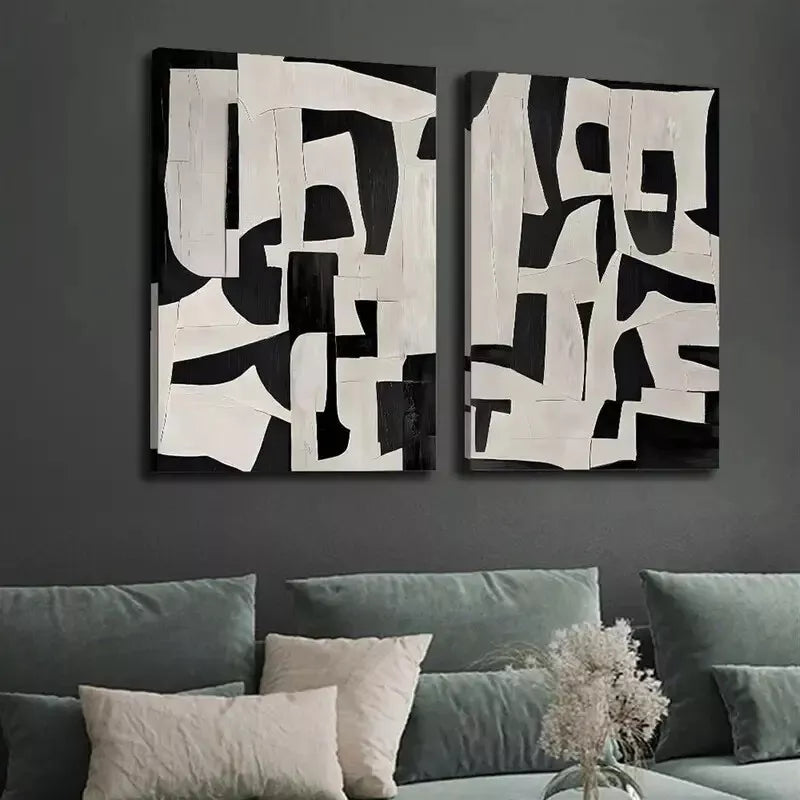 2-Pack Modern Minimalist Black & Grey Framed Canvas Wall Art - 50x75cm High-Quality Print, 100% Australian Made, Ready to Hang - Perfect for Living Room, Bedroom & Office Decor