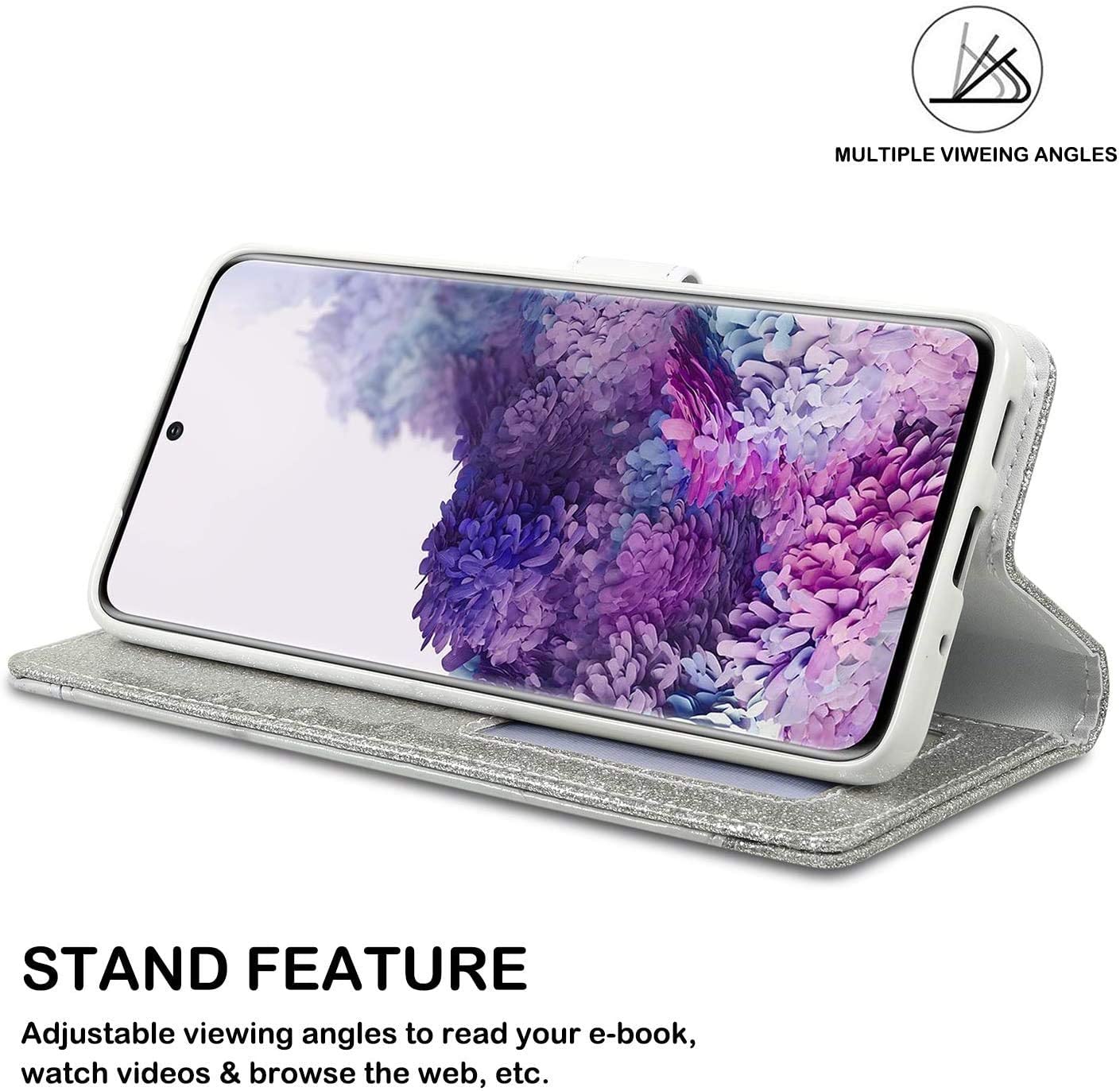 Premium Bling Glitter PU Leather Wallet Case for Samsung Galaxy S22 - Ceramic Pattern Soft TPU Folio Flip Cover with Card Slots (White) | Perfect for Everyday Use, Travel & Business Meetings