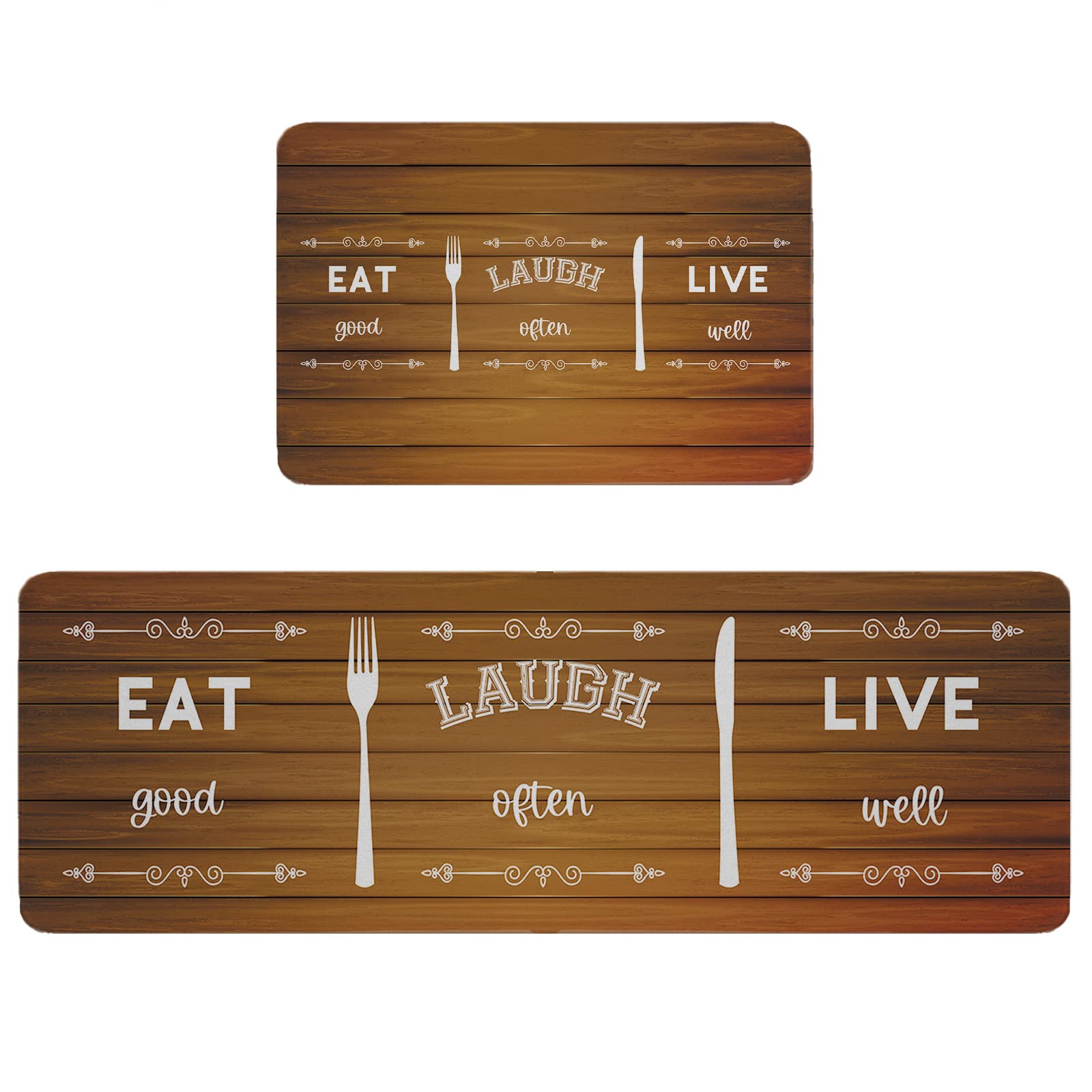 2-Pack Anti-Fatigue Kitchen Floor Mats with Vintage Wooden Plank Design - Non-Slip Standing Comfort Mat for Kitchen, Bathroom & Home Decor - Perfect for Cooking, Dishwashing & Comfortable Standing