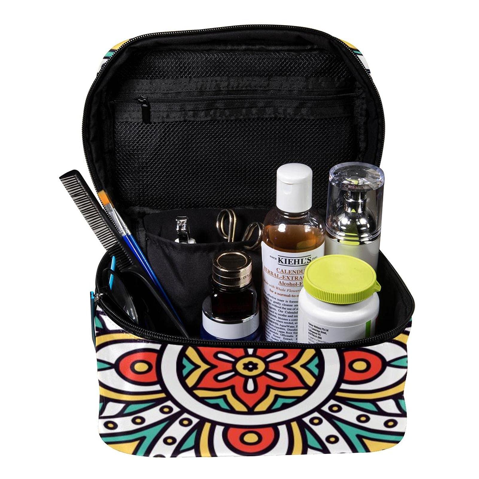 **Hippie Mandala Psychedelic Floral Travel Makeup Bag - Large Cosmetic Organizer with Zipper, Toiletry Bag for Women & Girls - Perfect for Travel, Gym, and Daily Use**