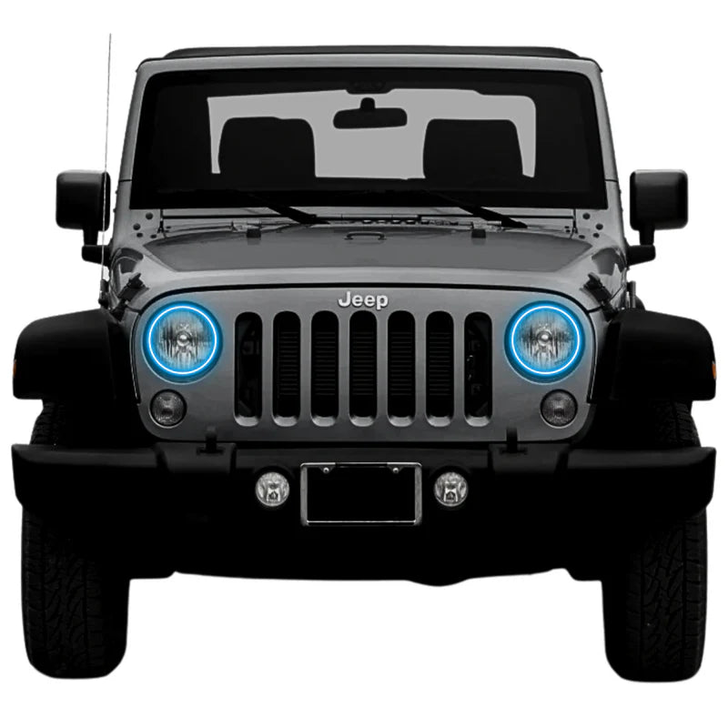 Jeep Wrangler JK Multicolor LED Halo Headlight Kit - Waterproof Surface Mount for 2007-2017 Models - Off-Road & Night Driving Upgrade