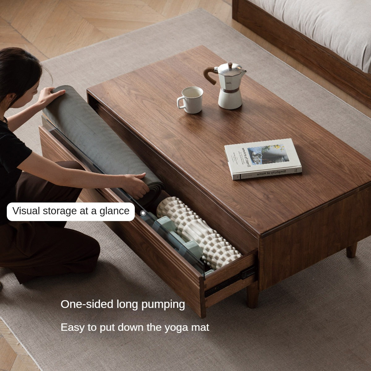 Premium Black Walnut Solid Wood Coffee Table - Handcrafted Modern Living Room Centerpiece for Home Decor & Entertaining
