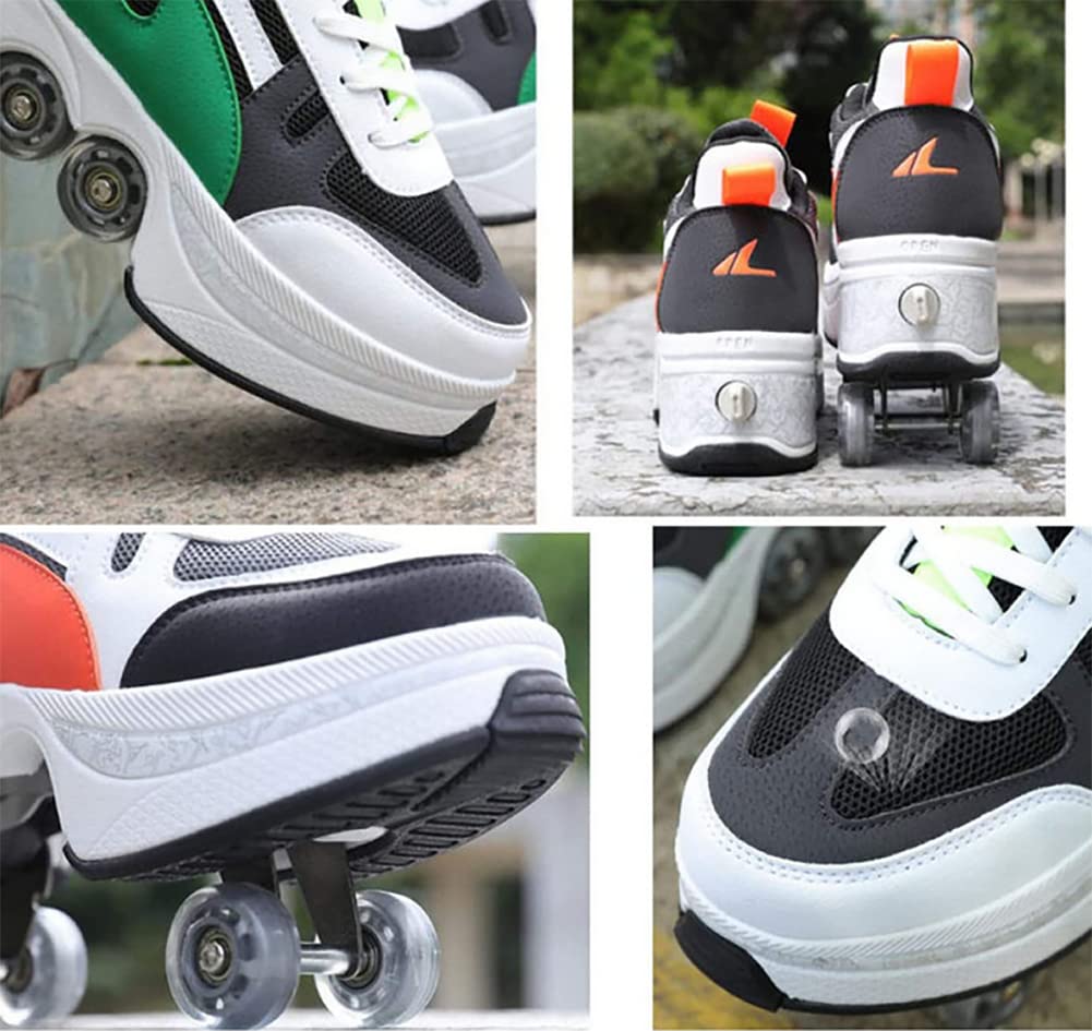 Double-Row Wheel Automatic Walking Shoes - Invisible Roller Skates for Men & Women | 2-in-1 Removable Pulley Skate Sneakers for Recreation & Fitness | Perfect for Commuting, Outdoor Sports & Casual Wear