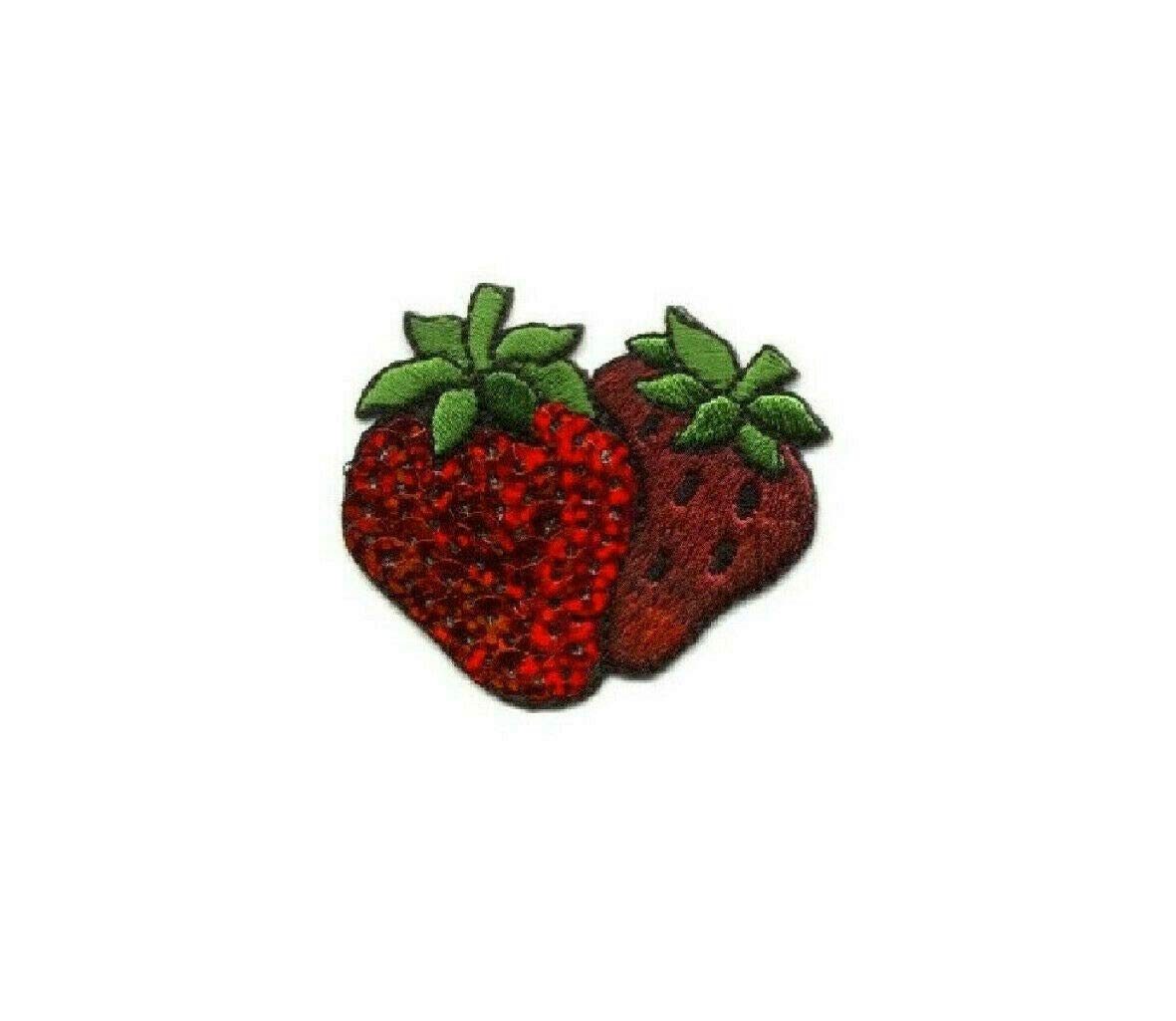 Strawberry Iron On Applique Patch - Red Sequin Embroidered Fruit Design for DIY Crafts, Clothing, Bags & Accessories