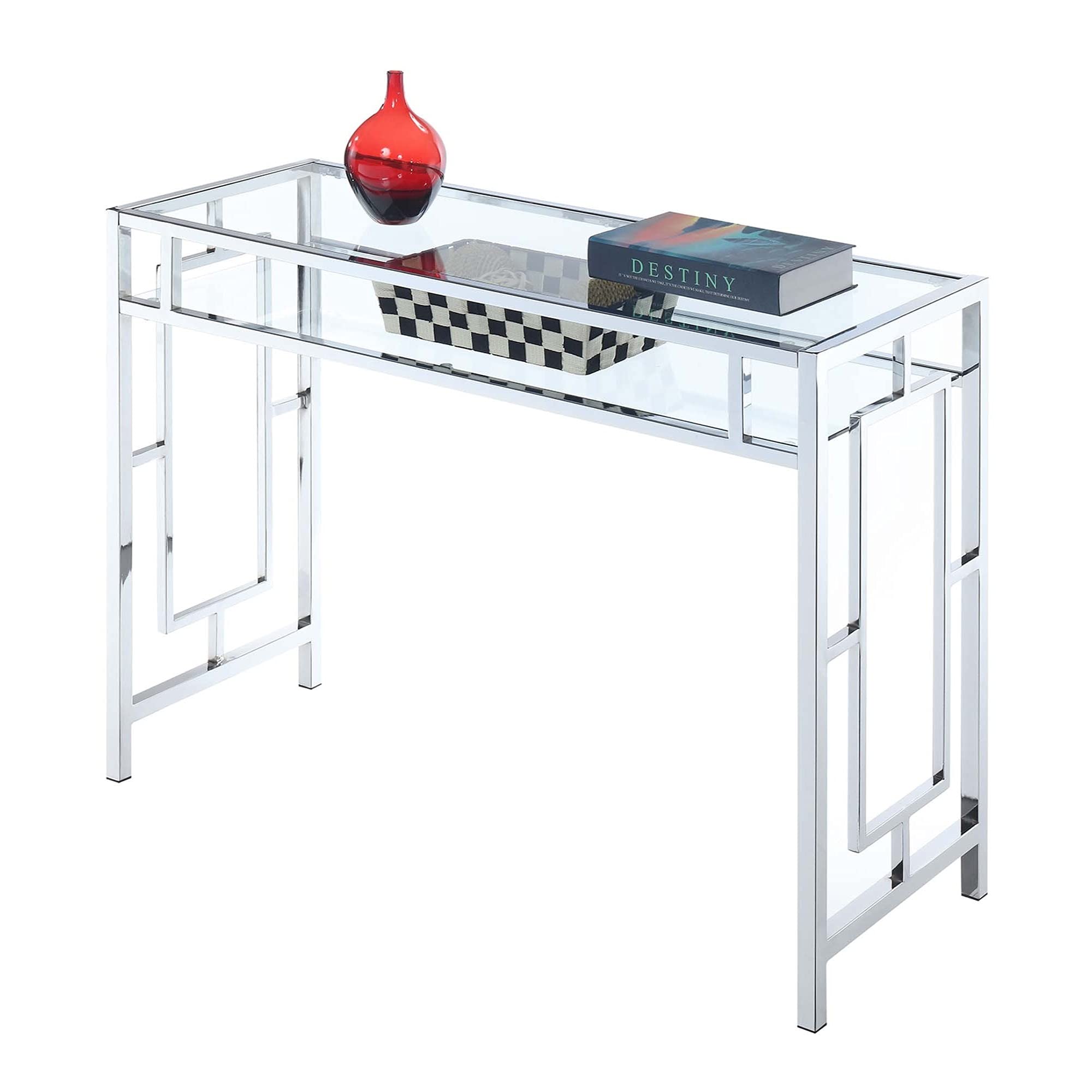 Ergode Town Square Chrome Desk with Shelf - Modern Home Office Desk with Storage Shelf for Small Spaces, Study & Workstation Setup
