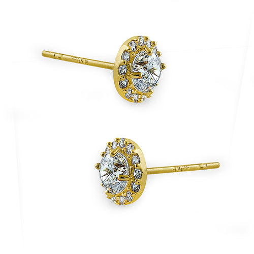 14K Yellow Gold Round Halo Cubic Zirconia Stud Earrings for Women - Perfect Gift for Anniversary, Birthday & Special Occasions
