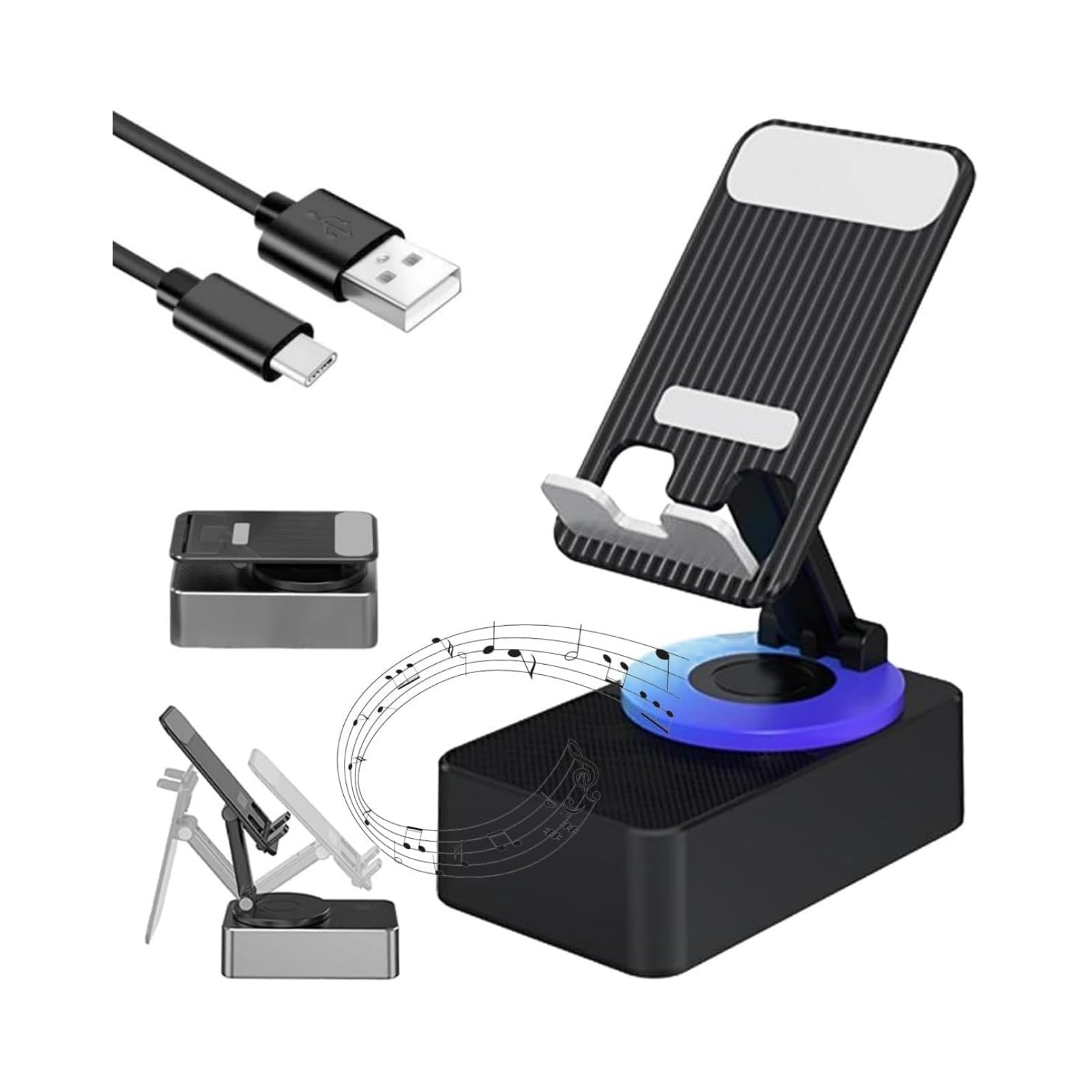 QLNGSHP 3-in-1 Bluetooth Audio Power Phone Holder - Foldable Cell Phone Stand with Wireless Speaker & 10000mAh Power Bank, 360° Rotatable Non-Slip Design for Home, Office & Car Use (Black)