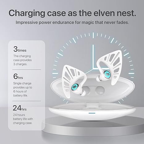 Wireless Bluetooth 5.0 Elf Ear Headphones with RGB Lighting - 10 Color Options, App Control, IPX4 Water Resistant Earbuds, Cute In-Ear Design with Charging Case - Perfect Gift for Egirls & Cosplay (White) - Great for Gaming, Streaming & Daily Use