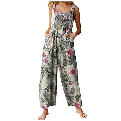 **Plus Size Rompers for Women - Floral Printed Button Front Jumpsuit with Pockets - Comfortable & Stylish Casual Wear (White, Size S) - Perfect for Summer Outings, Beach Trips & Vacation**