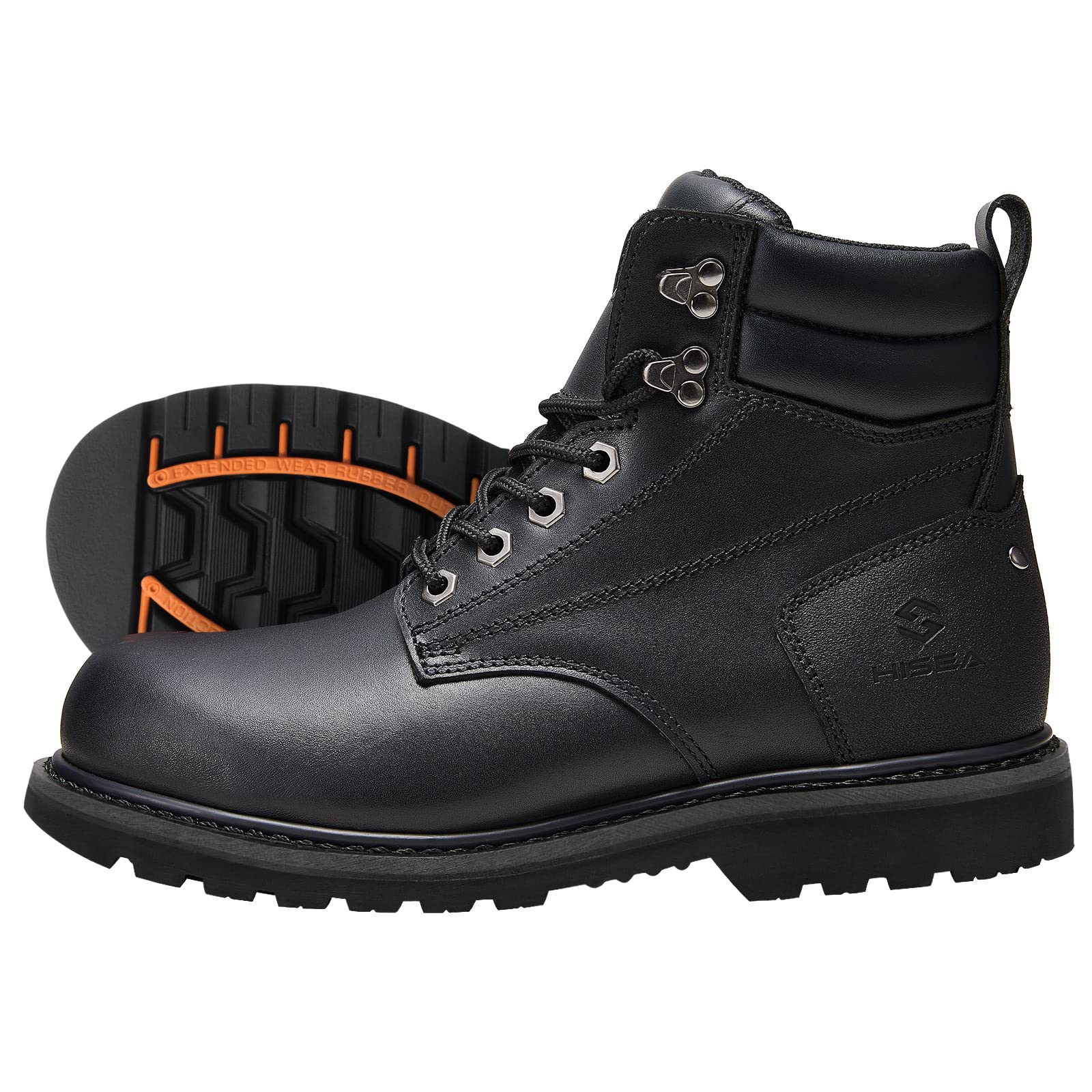 HISEA Men's 6 Inch Steel/Soft Toe Work Boots - Waterproof Safety Composite Toe Industrial Construction Shoes for Heavy Duty Work & Outdoor Job Sites