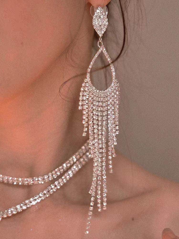 Elegant Crystal Drop Tassel Earrings for Women - Sparkling Dangle Party Jewelry for Weddings, Prom & Evening Events