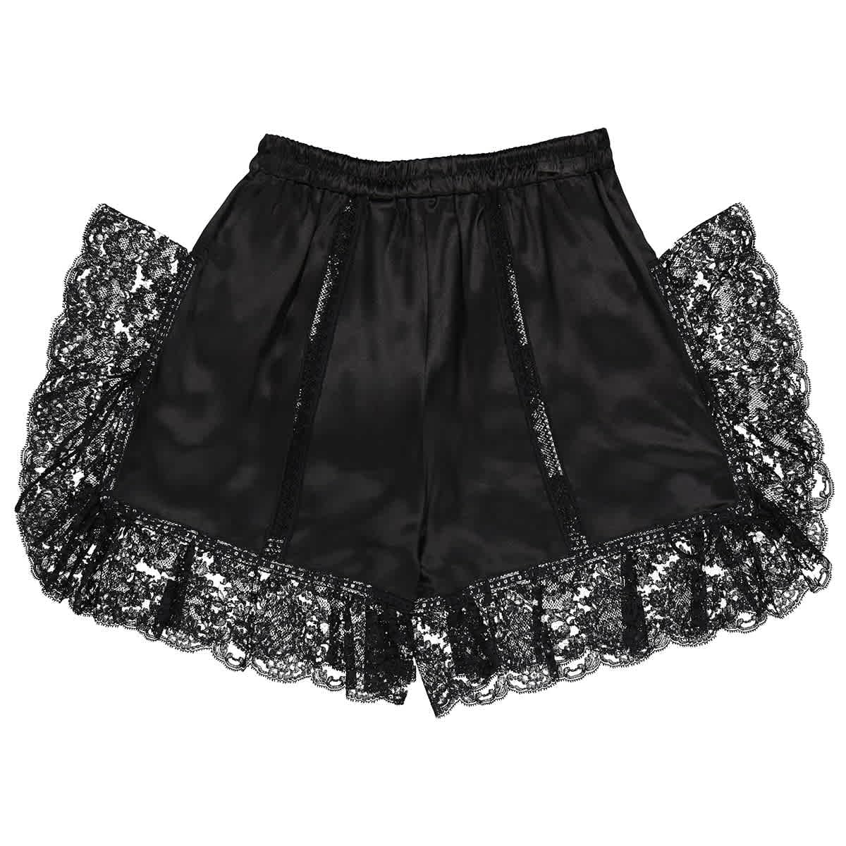 Burberry Women's Black Satin & Lace Shorts with Bottle Cap Detail | Elegant Casual Wear for Summer Outings & Parties